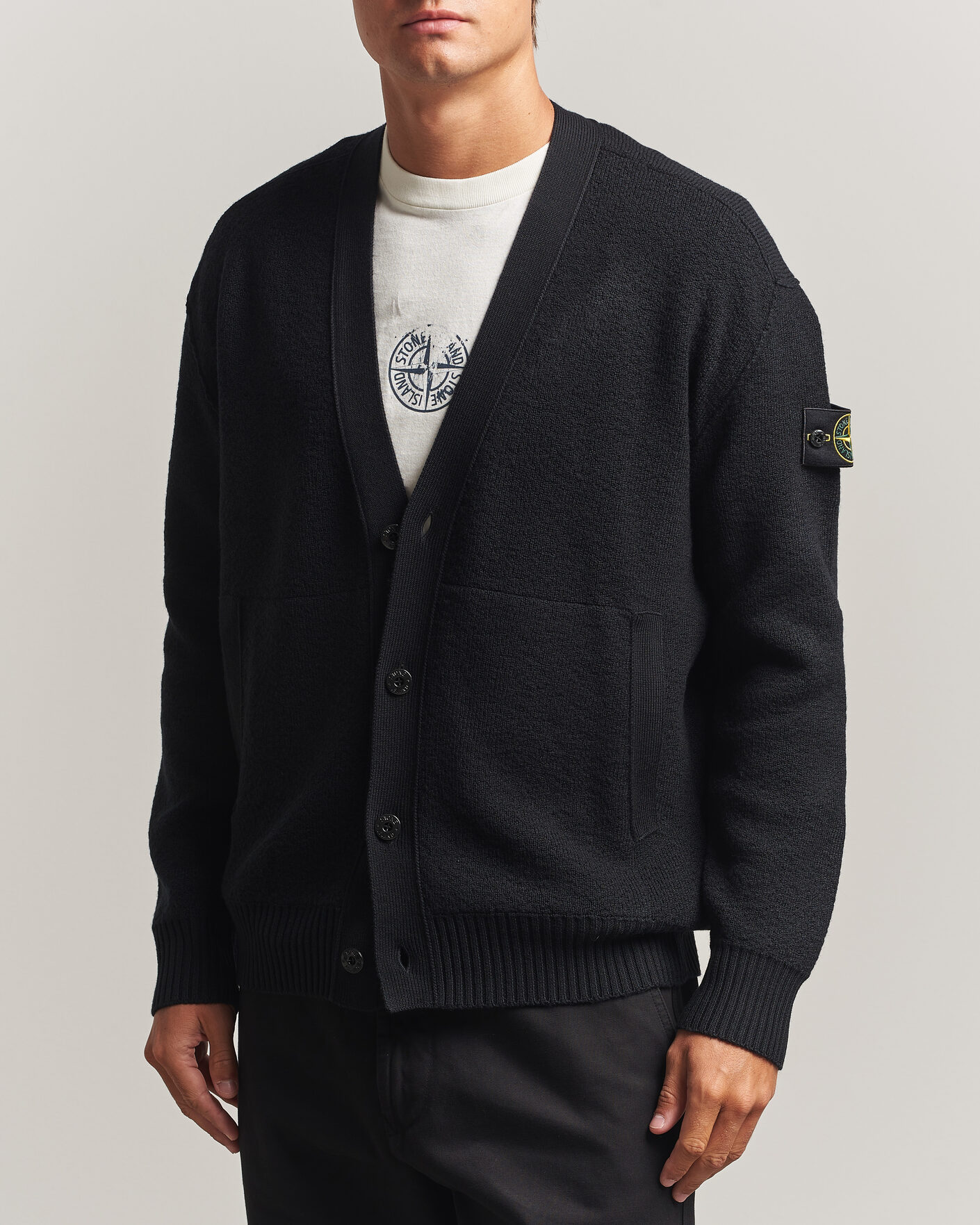 Homme | Pulls Et Tricots | Stone Island | Textured Stitch Wool Cardigan Black