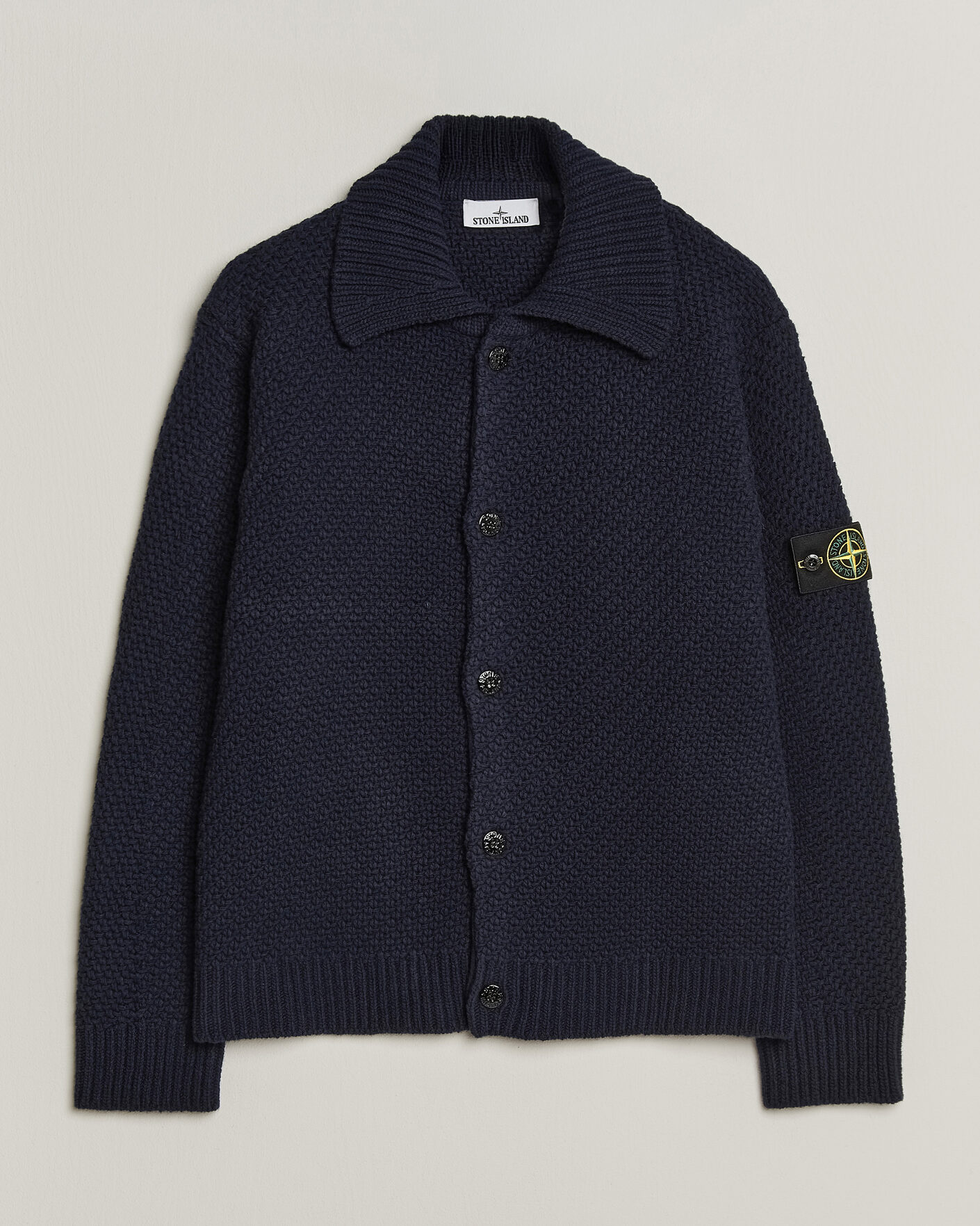 Homme | Pulls Et Tricots | Stone Island | Basket Stitch Lambswool Cardigan Navy Blue