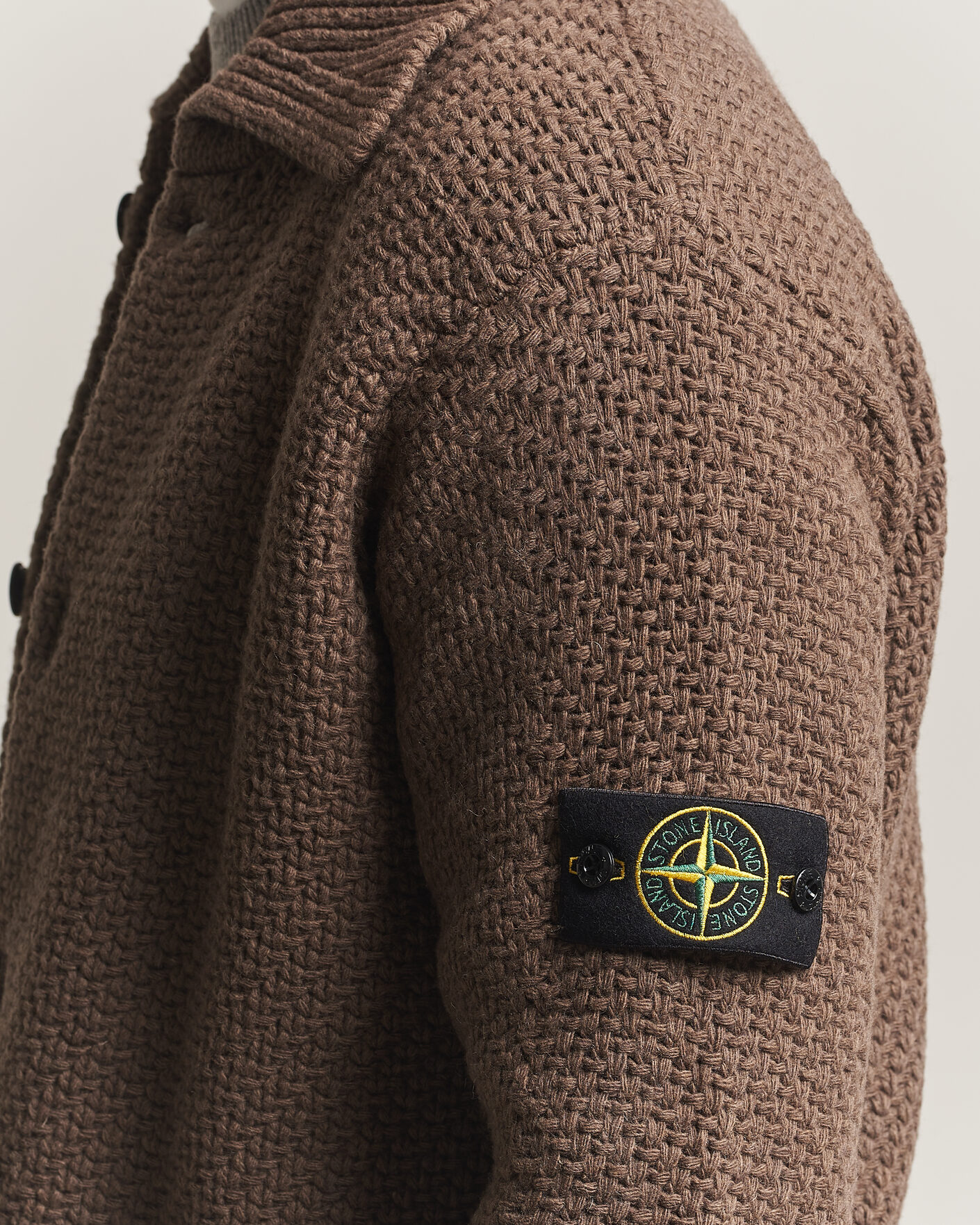 Homme | Pulls Et Tricots | Stone Island | Basket Stitch Lambswool Cardigan Umber Melange