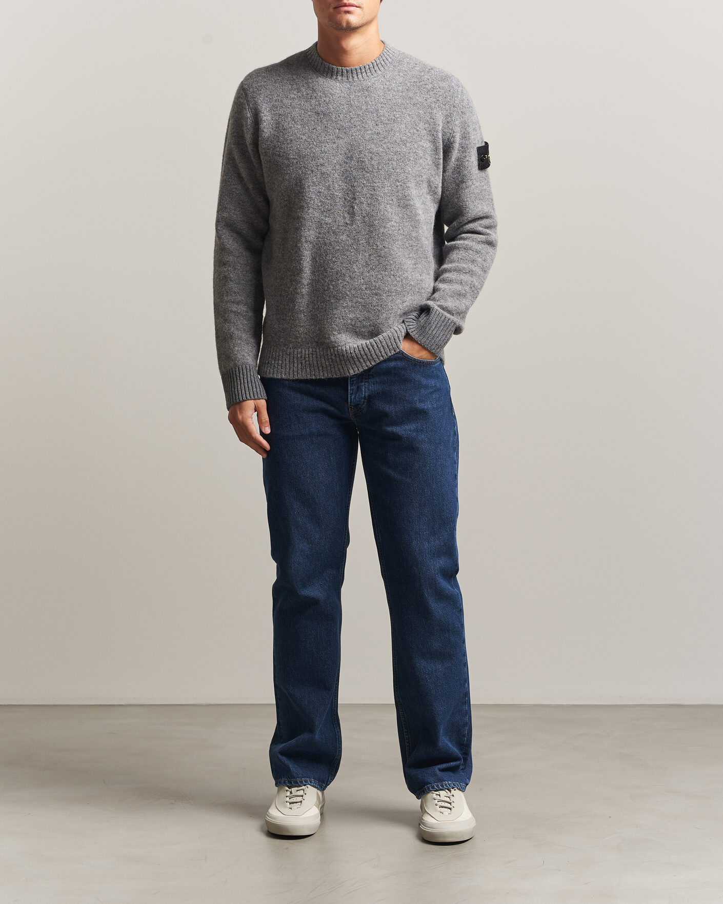 Homme | Pulls Et Tricots | Stone Island | Baby Alpaca Blend Contrast Crew Grey Melange