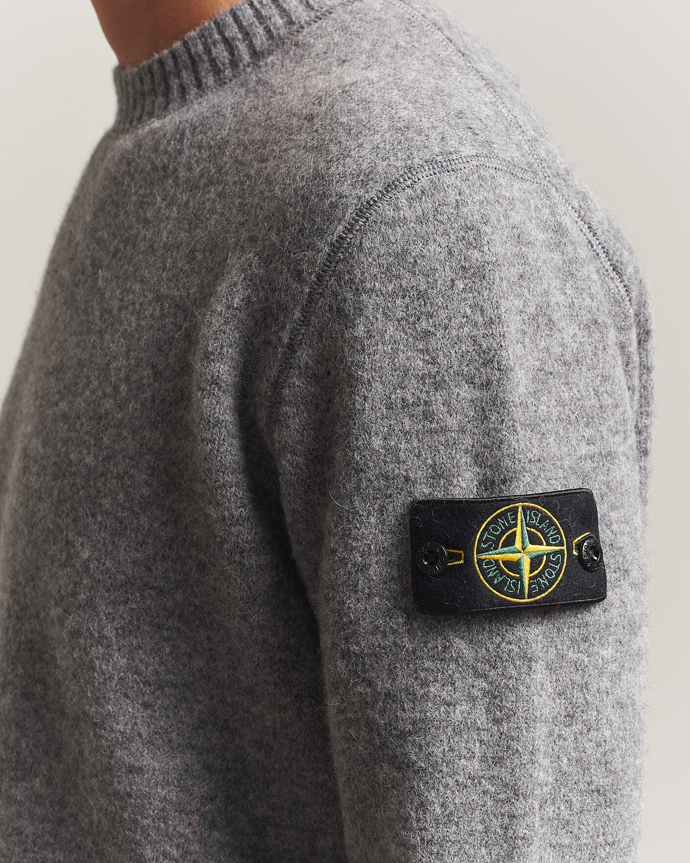 Homme | Pulls Et Tricots | Stone Island | Baby Alpaca Blend Contrast Crew Grey Melange