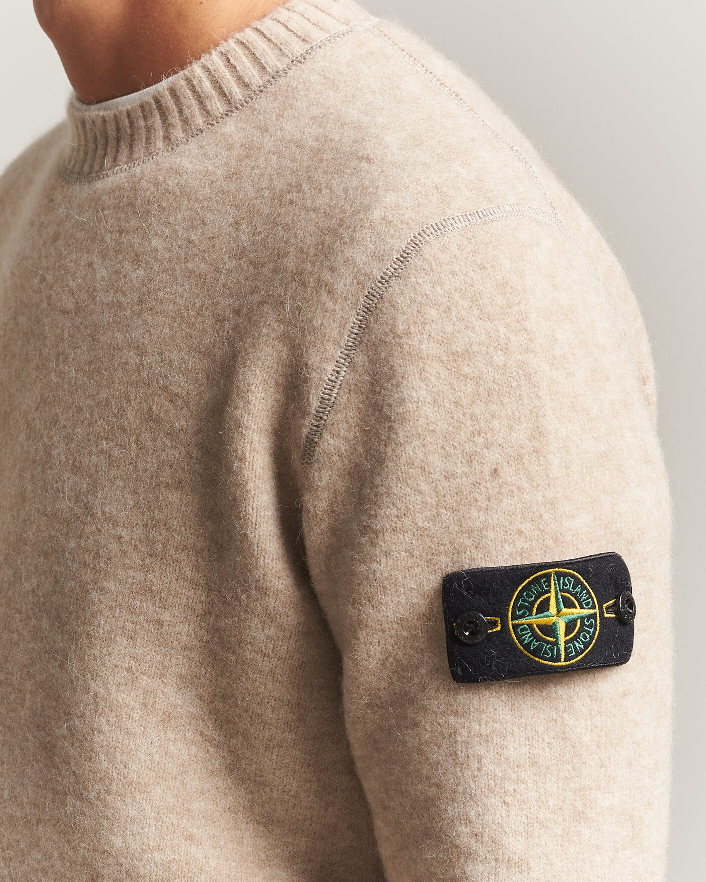 Heren | Truien | Stone Island | Baby Alpaca Blend Contrast Crew Beige Melange