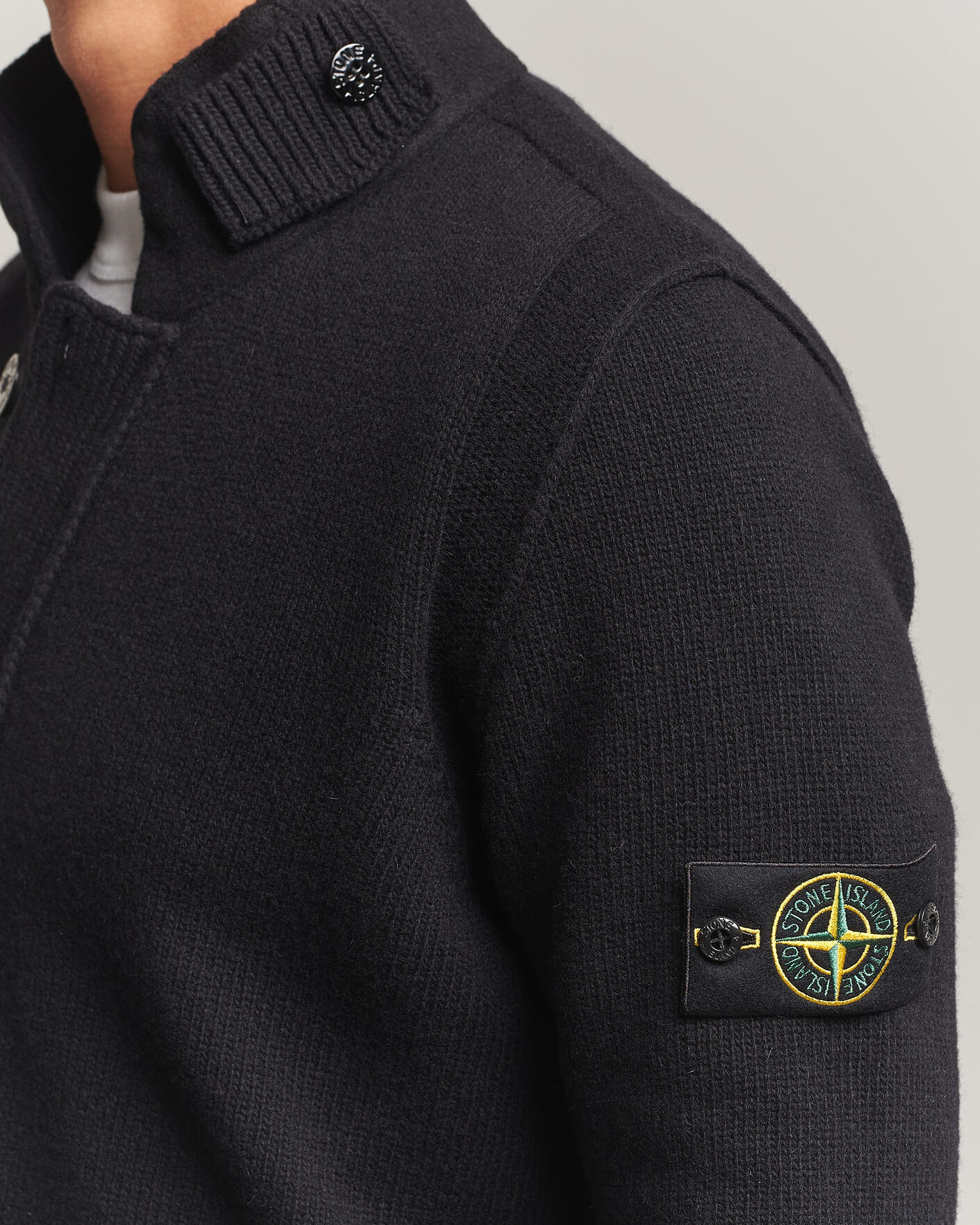 Homme | Pulls Et Tricots | Stone Island | Knitted Lambswool Zip Button Cardigan Black
