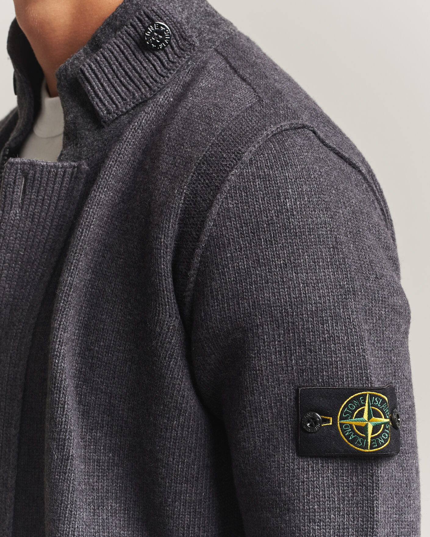 Homme | Pulls Et Tricots | Stone Island | Knitted Lambswool Zip Button Cardigan Melange Lead