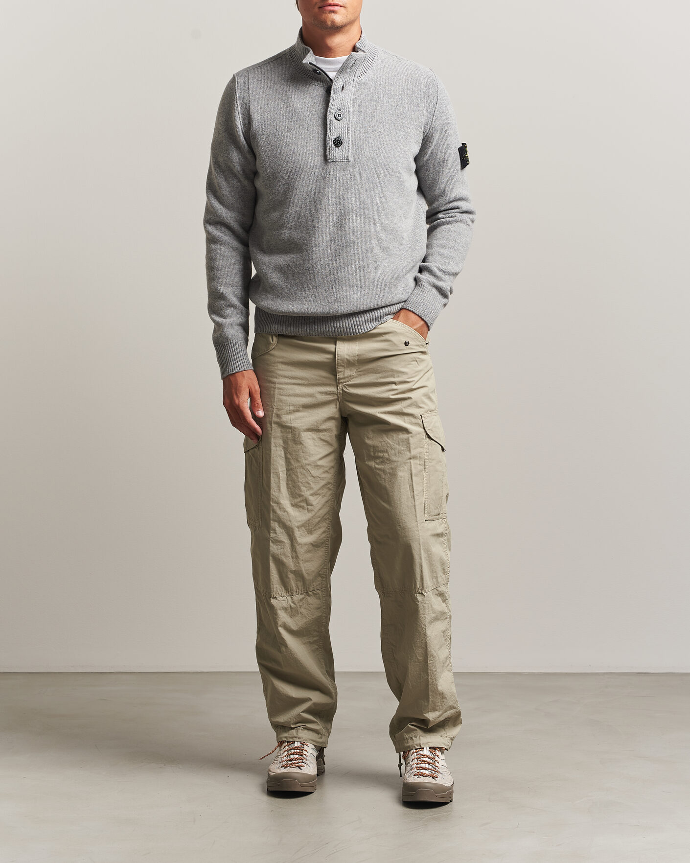 Heren | Truien | Stone Island | Knitted Lambswool Half Button Zip Grey Melange