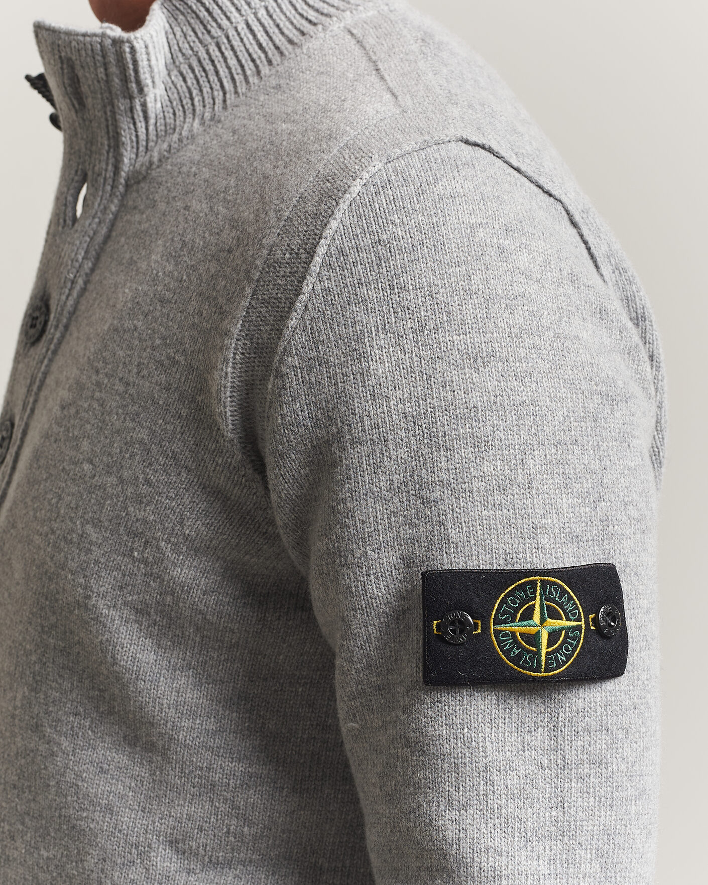 Heren | Truien | Stone Island | Knitted Lambswool Half Button Zip Grey Melange