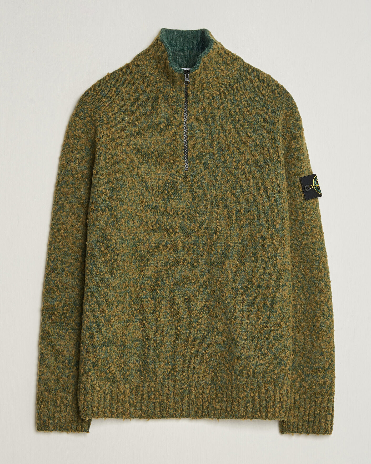 Homme | Pulls Et Tricots | Stone Island | Speckled Wool/Nylon Half Zip Dark Green Melange