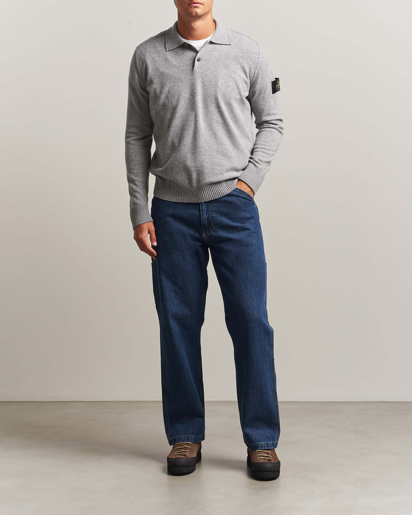 Heren | Truien | Stone Island | Knitted Geelong Wool Polo Grey Melange