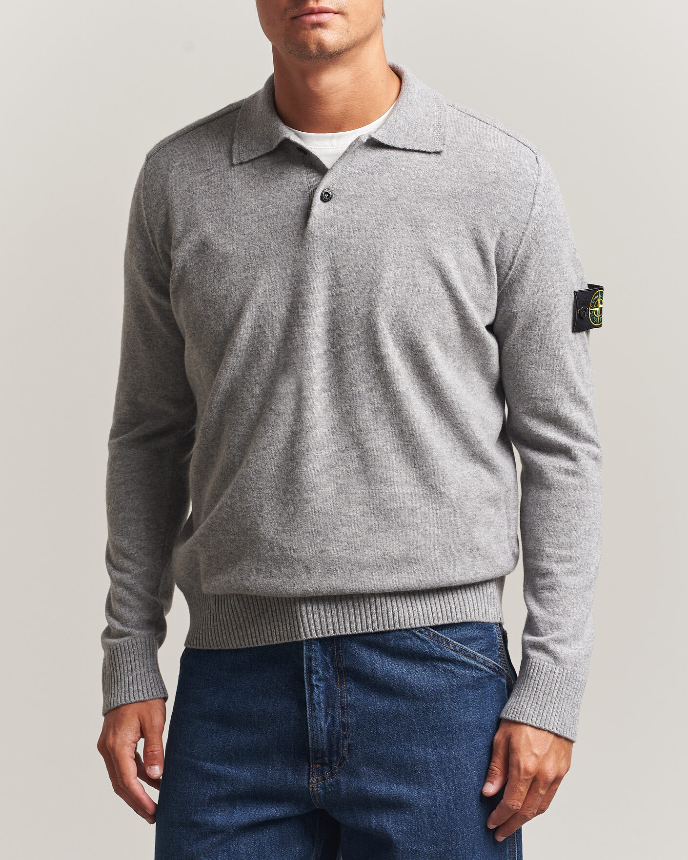 Heren | Truien | Stone Island | Knitted Geelong Wool Polo Grey Melange
