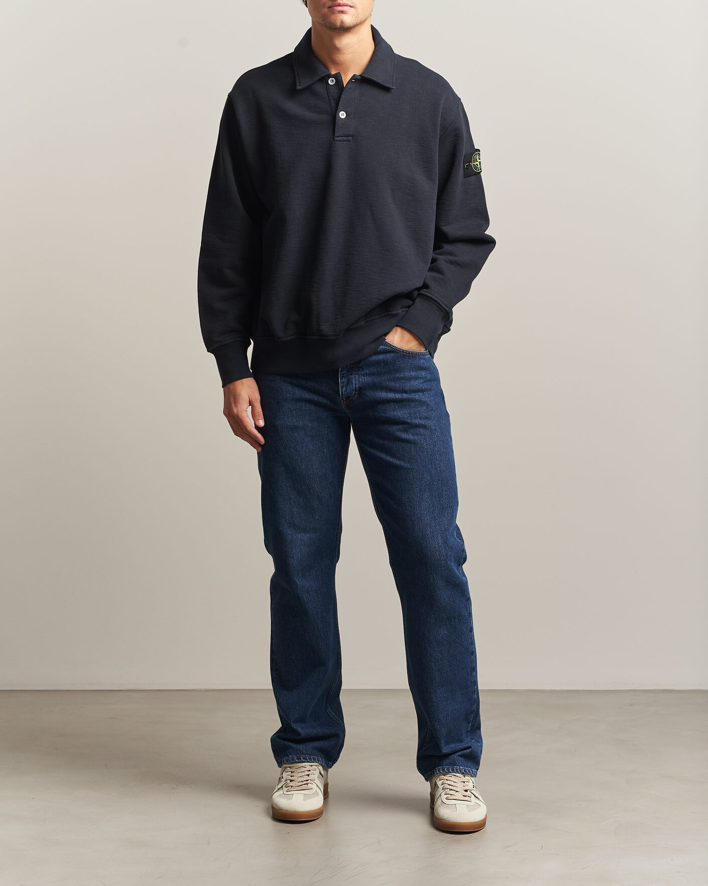 Heren | Truien | Stone Island | Tubular Cotton Fleece Polo Navy Blue