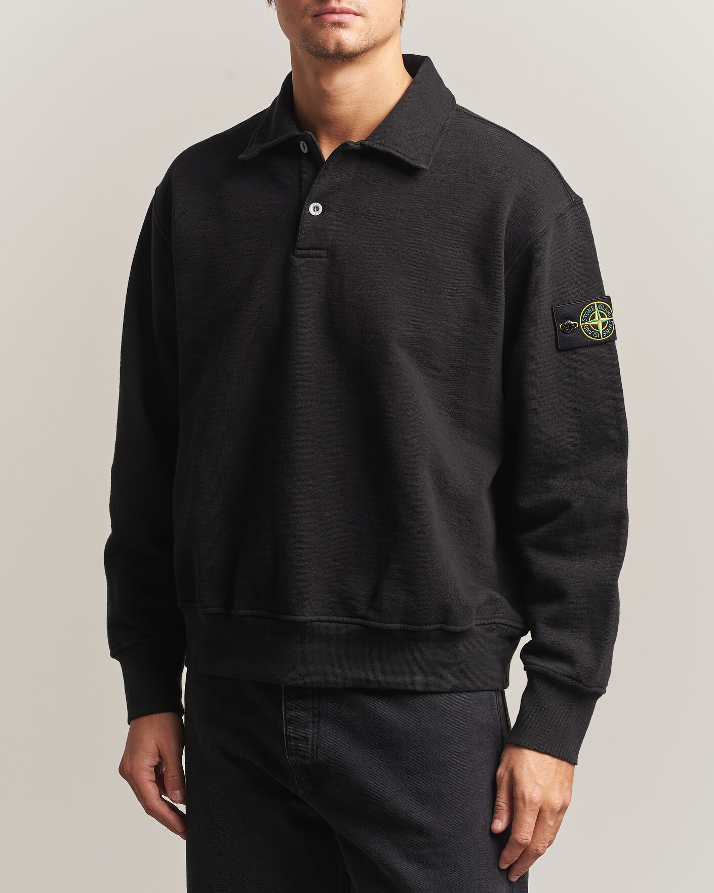 Heren | Truien | Stone Island | Tubular Cotton Fleece Polo Black