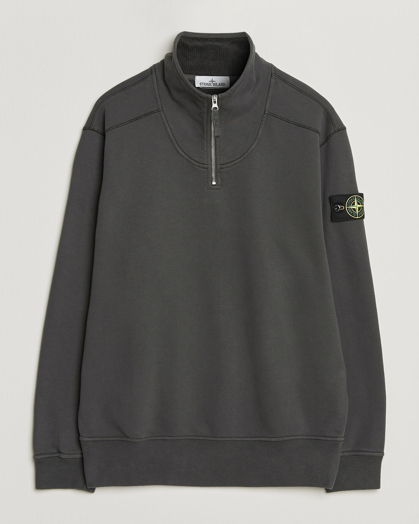 Heren | Truien | Stone Island | Brushed Cotton Fleece Half Zip Lead Grey
