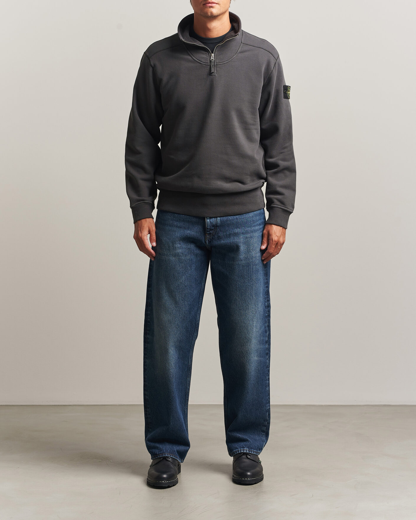 Heren | Truien | Stone Island | Brushed Cotton Fleece Half Zip Lead Grey