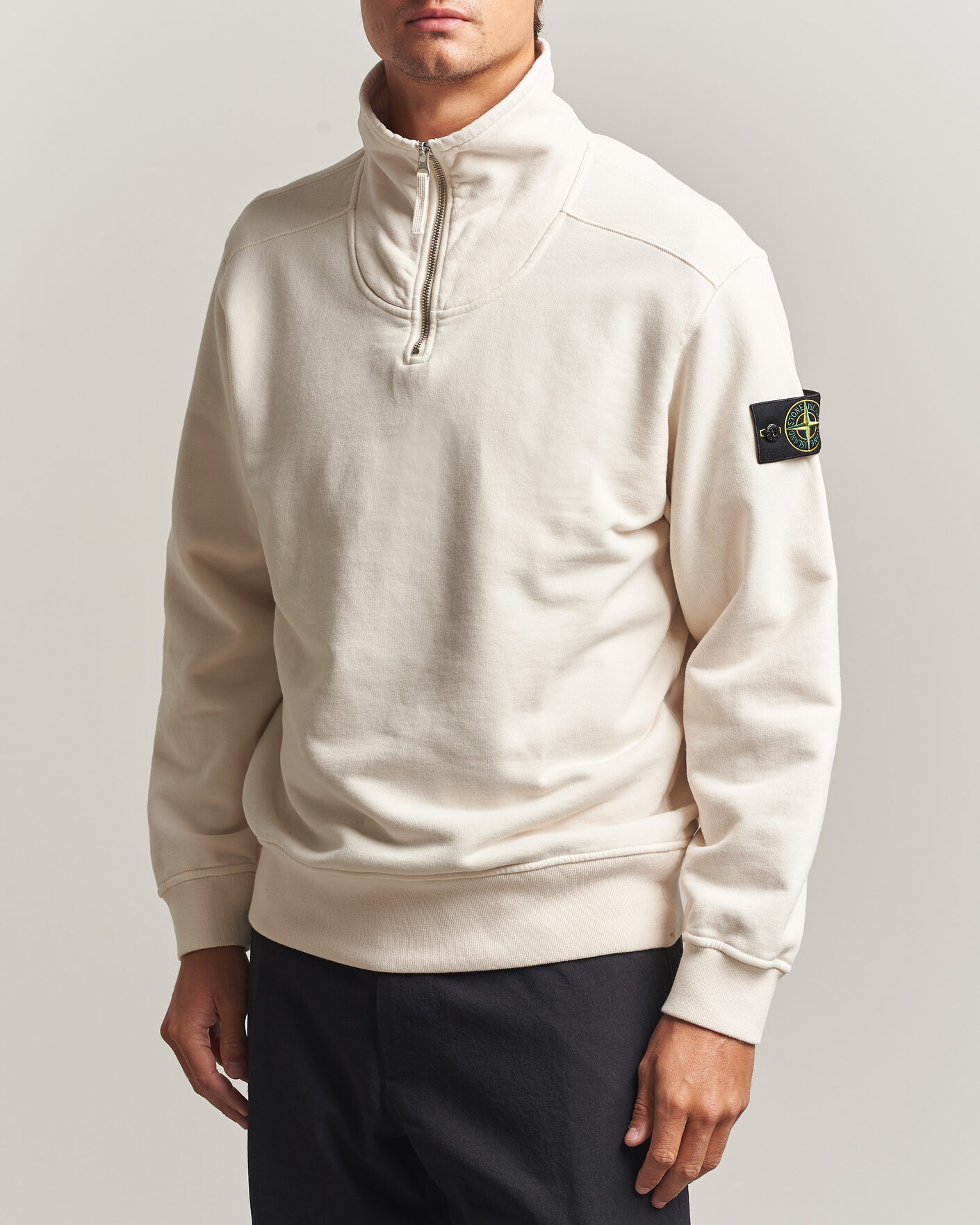 Homme | Pulls Et Tricots | Stone Island | Brushed Cotton Fleece Half Zip Ivory