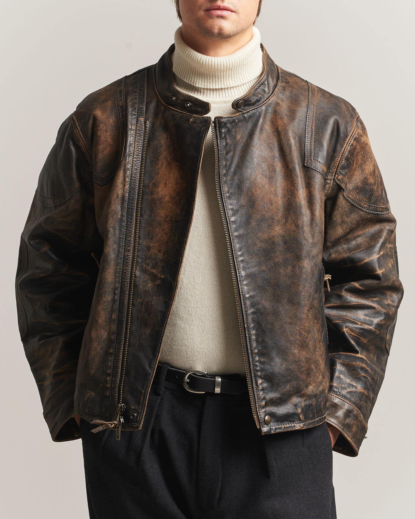 Homme | Manteaux Et Vestes | Polo Ralph Lauren | Leather Bomber Jacket Brown/Black Amber