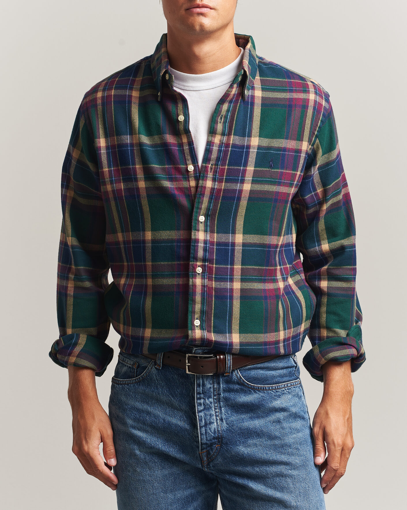 Homme | Chemises | Polo Ralph Lauren | Custom Fit Brushed Flannel Shirt Forest Burgundy