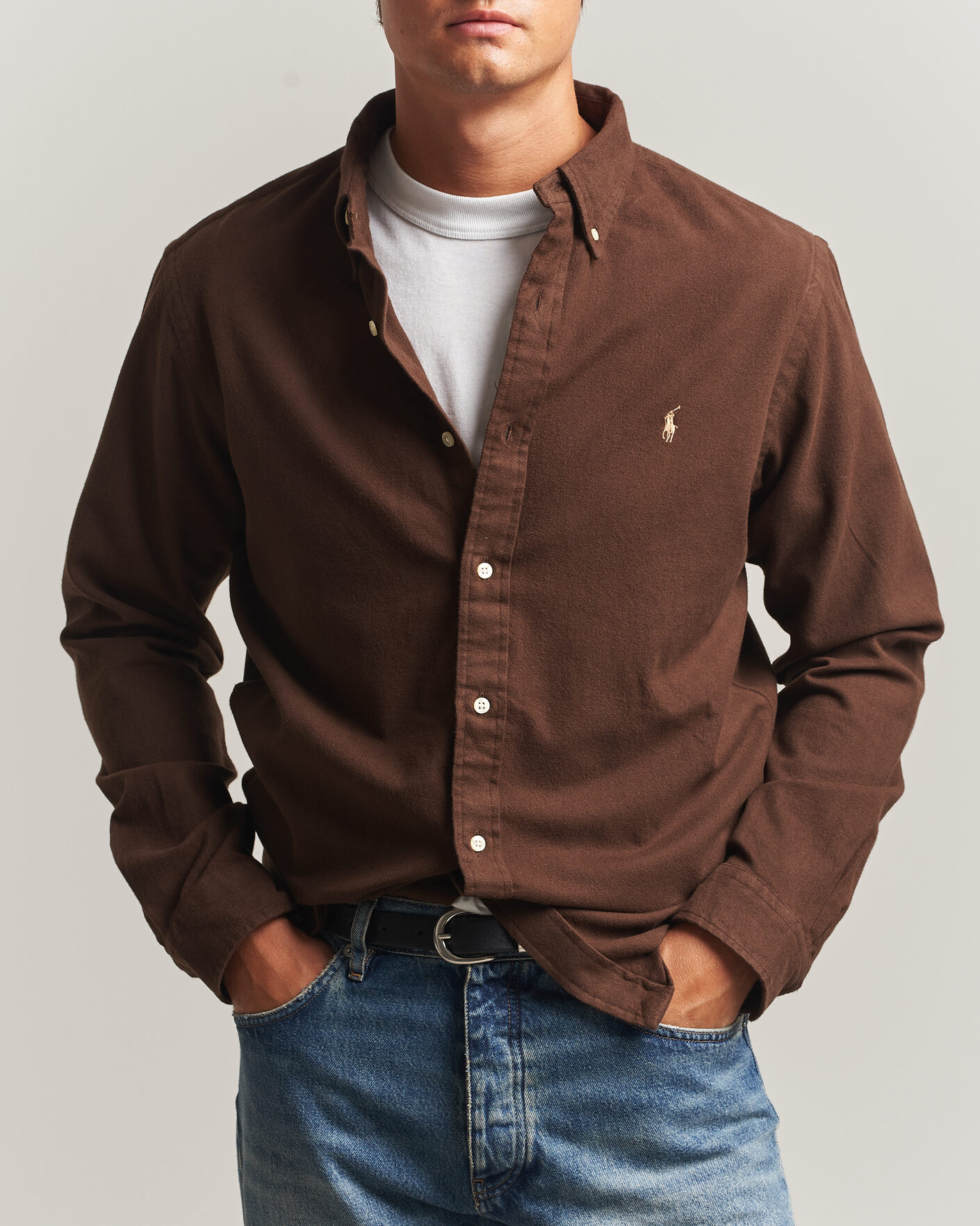 Heren | Overhemden | Polo Ralph Lauren | Custom Fit Brushed Flannel Shirt Nutmeg Brown