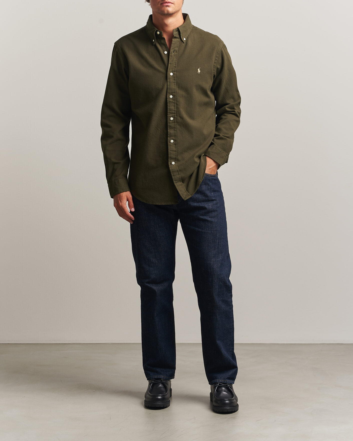 Homme | Chemises | Polo Ralph Lauren | Custom Fit Brushed Flannel Shirt Company Olive