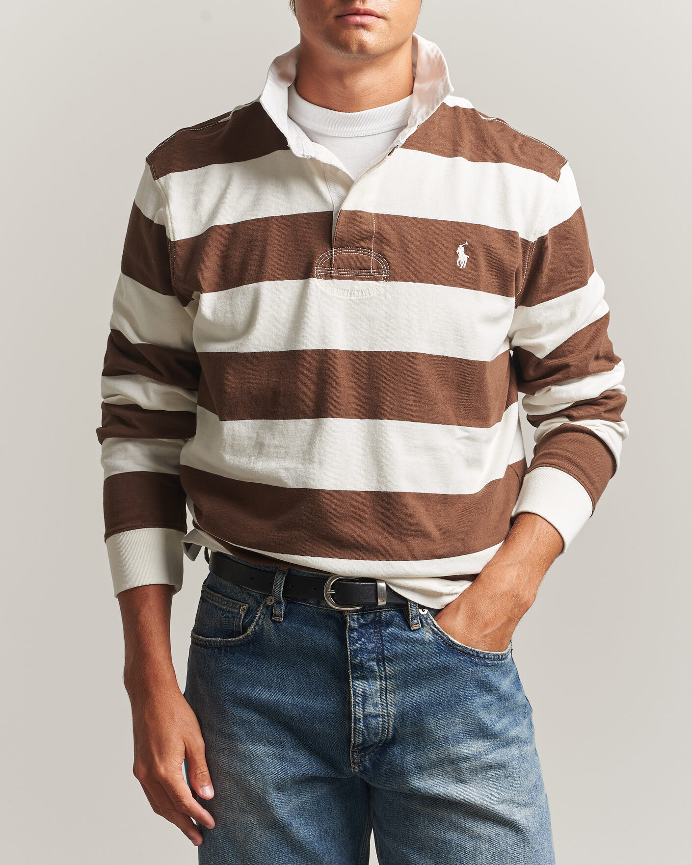 Homme | Pulls Et Tricots | Polo Ralph Lauren | Striped Jersey Rugger Cream/Brown