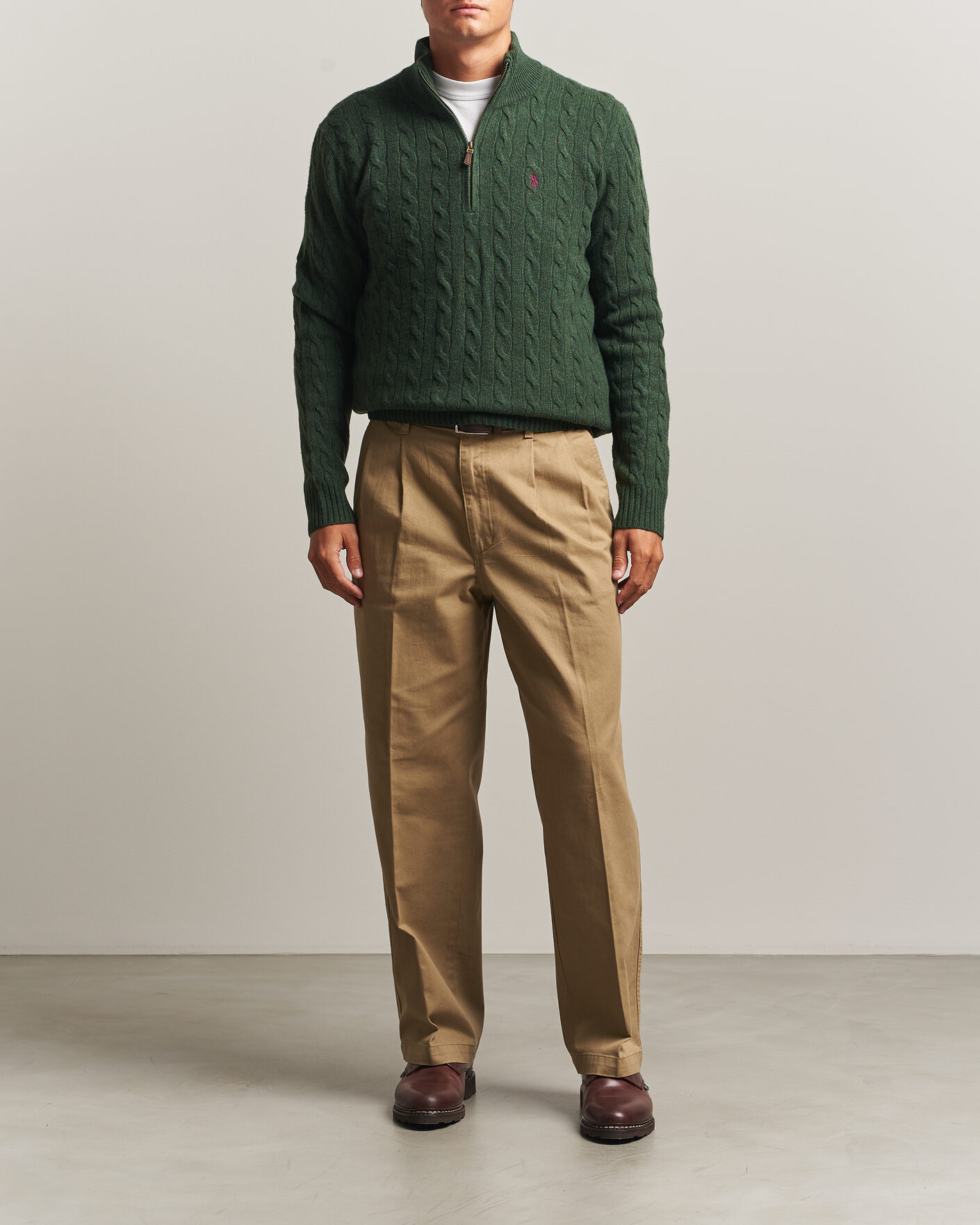 Homme | Pulls Et Tricots | Polo Ralph Lauren | Wool/Cashmere Cable Half Zip Lodgepole Pine Heather