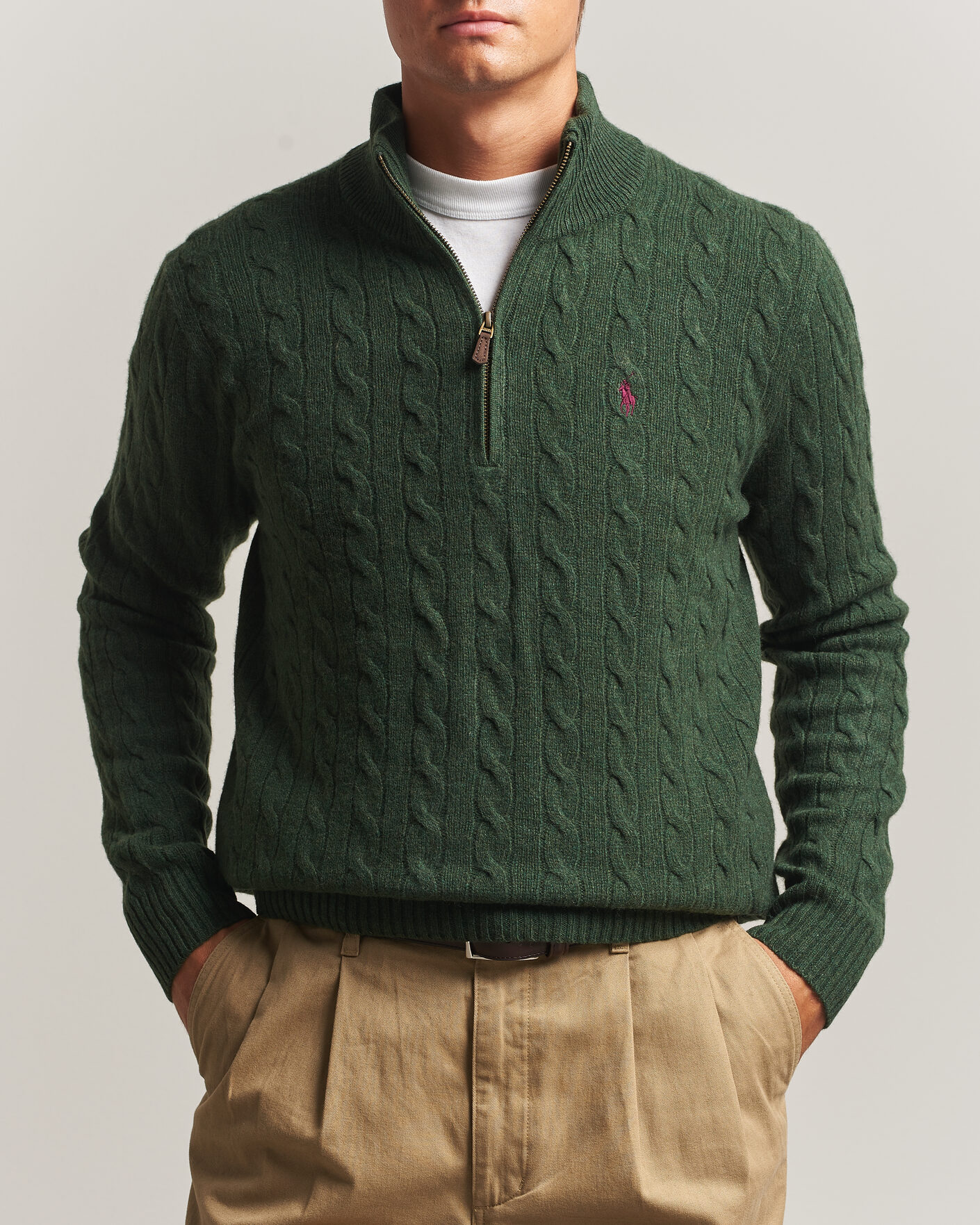 Homme | Pulls Et Tricots | Polo Ralph Lauren | Wool/Cashmere Cable Half Zip Lodgepole Pine Heather