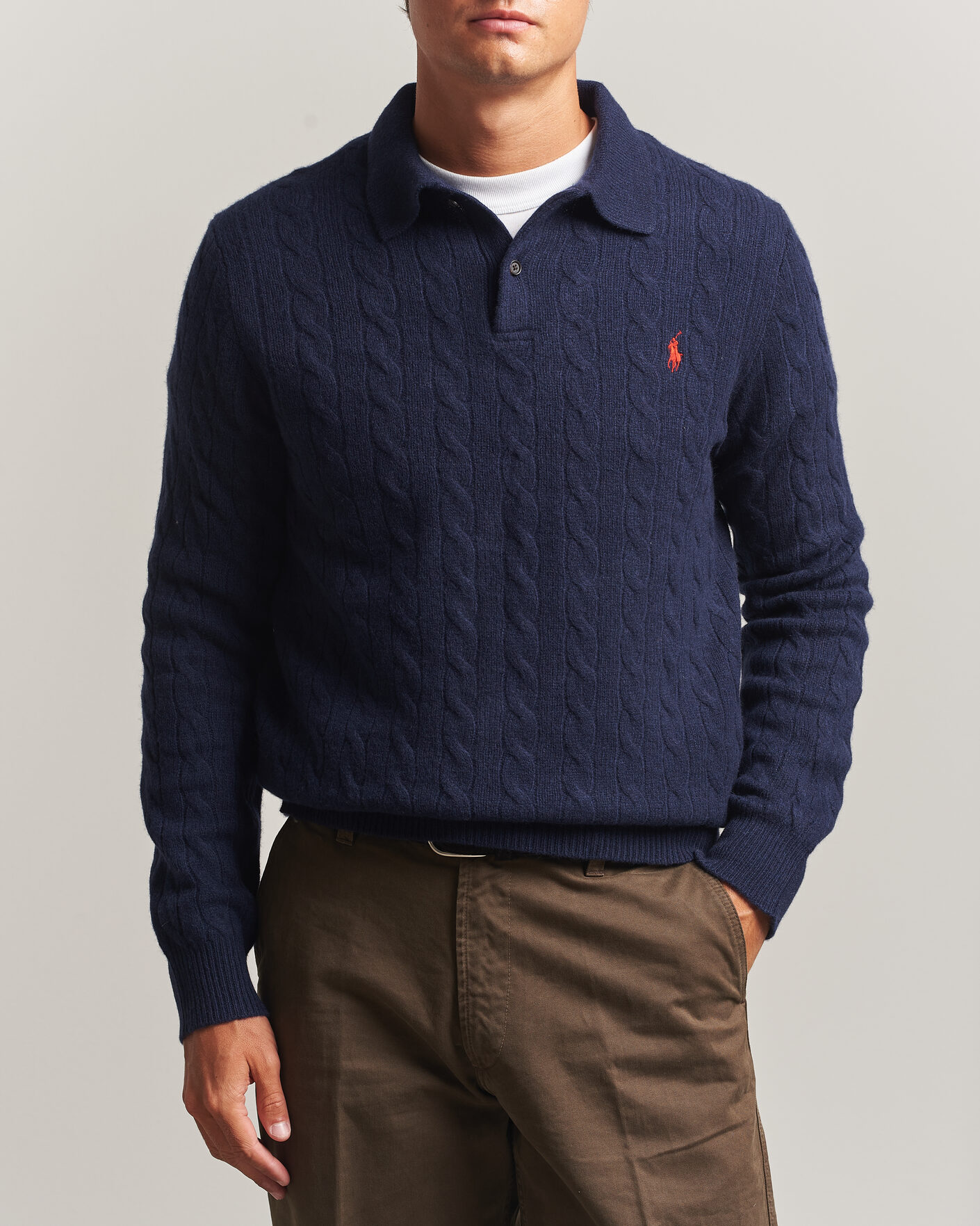 Homme | Pulls Et Tricots | Polo Ralph Lauren | Wool/Cashmere Cable Knit Polo Hunter Navy