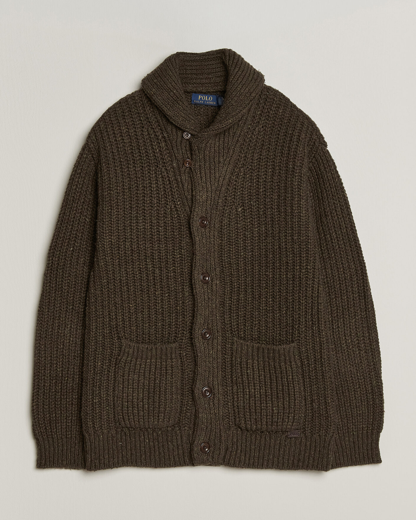 Heren | Truien | Polo Ralph Lauren | Wool Blend Shawl Collar Cardigan Olive Brown Marl