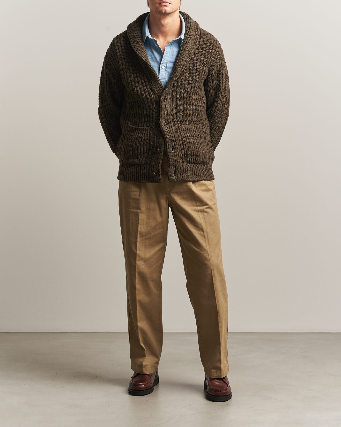 Heren | Truien | Polo Ralph Lauren | Wool Blend Shawl Collar Cardigan Olive Brown Marl