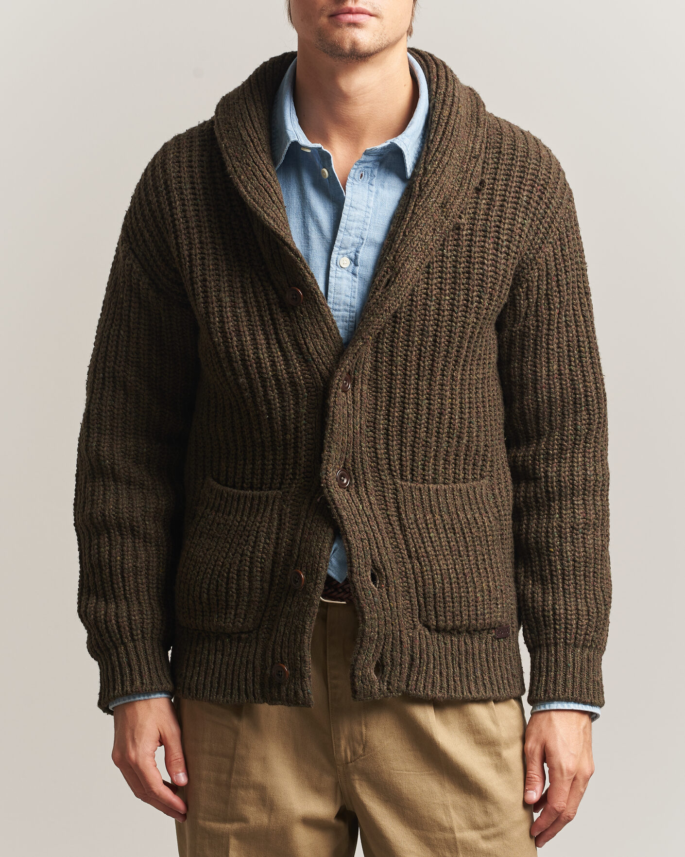 Heren | Truien | Polo Ralph Lauren | Wool Blend Shawl Collar Cardigan Olive Brown Marl
