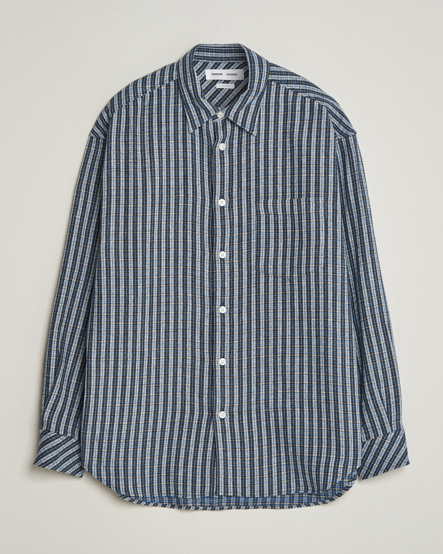 Homme | Chemises | Samsøe Samsøe | Luan Brushed Cotton Checked Shirt Cyaneus