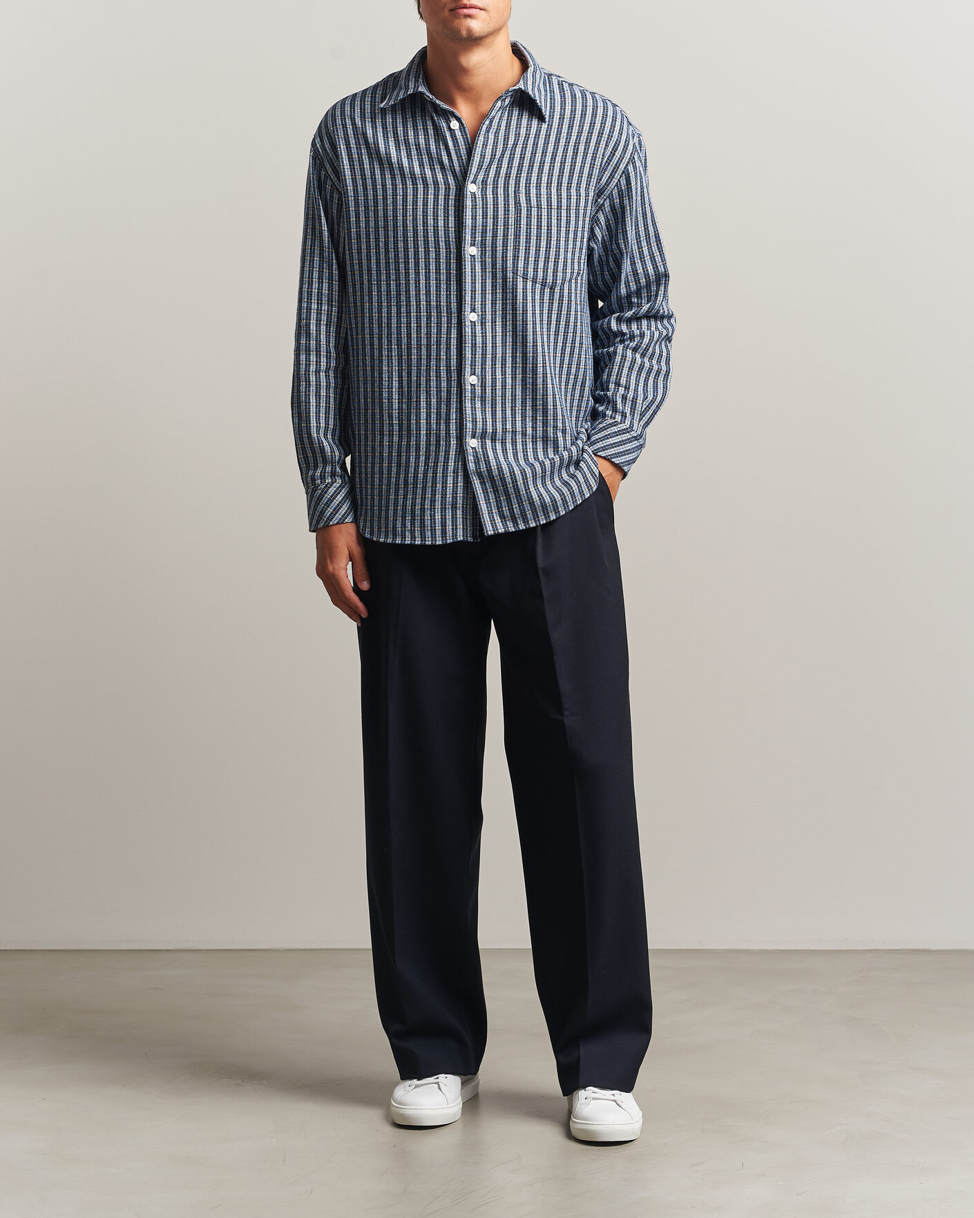 Homme | Chemises | Samsøe Samsøe | Luan Brushed Cotton Checked Shirt Cyaneus