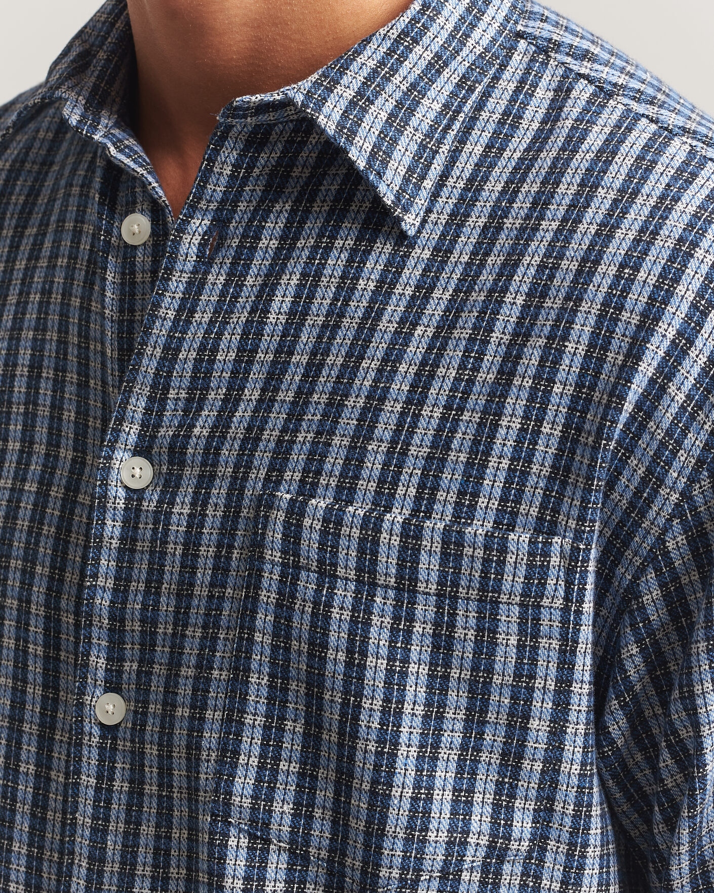 Homme | Chemises | Samsøe Samsøe | Luan Brushed Cotton Checked Shirt Cyaneus