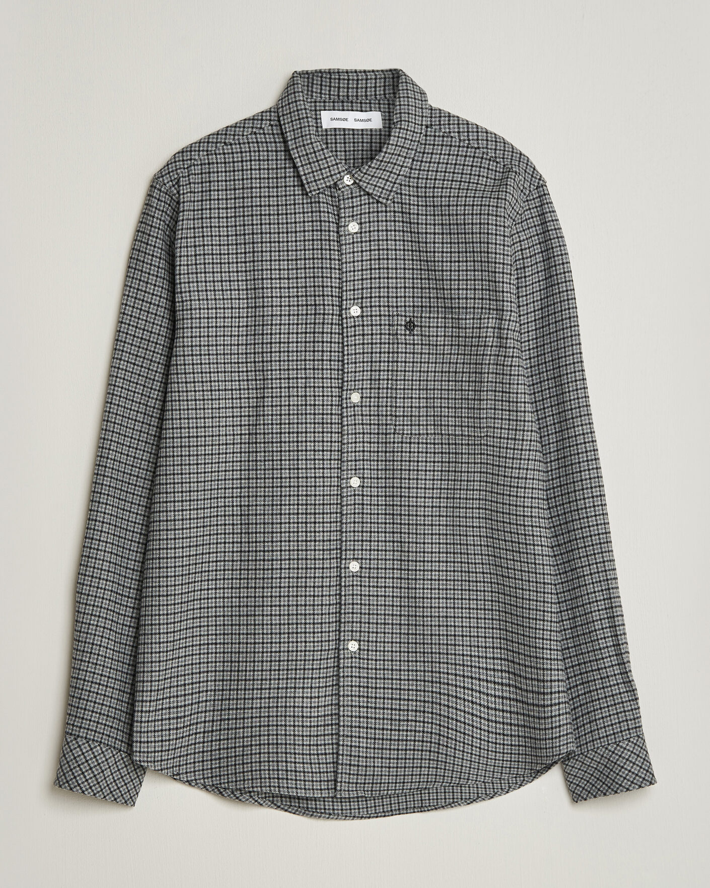 Homme | Chemises | Samsøe Samsøe | Liam Brushed Cotton Checked Shirt Grey Melange