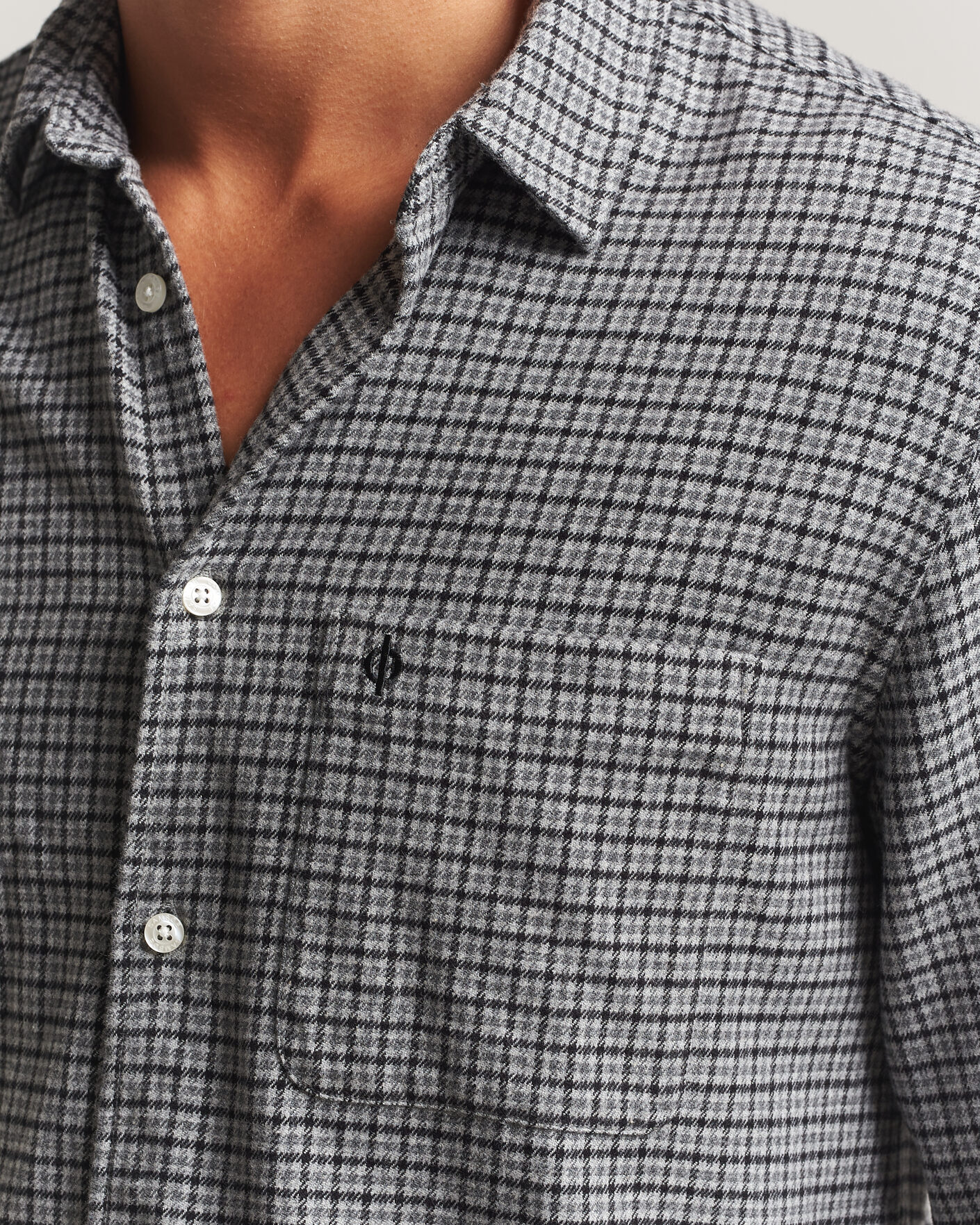Homme | Chemises | Samsøe Samsøe | Liam Brushed Cotton Checked Shirt Grey Melange