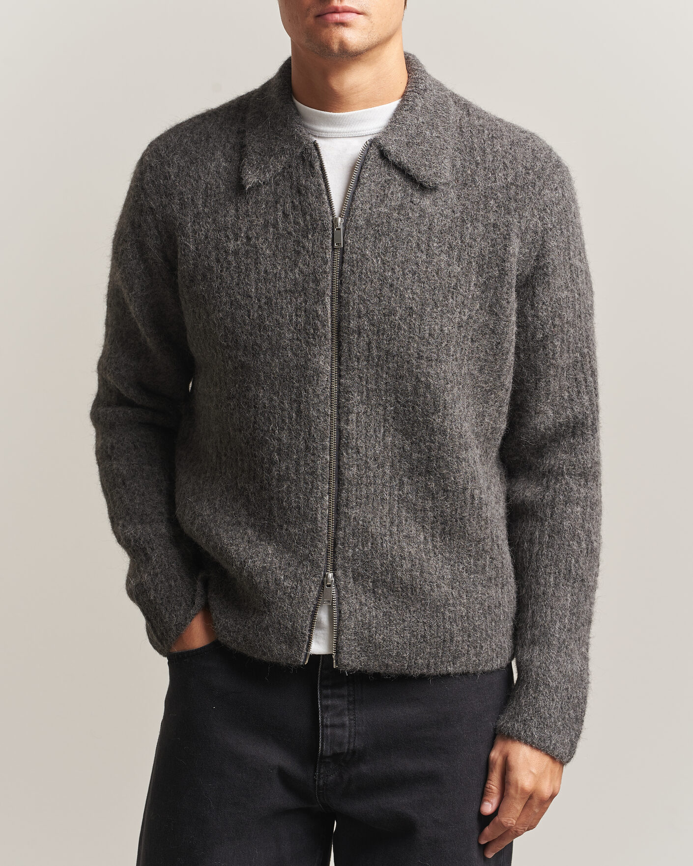 Homme | Pulls Et Tricots | Samsøe Samsøe | Job Alpaca Knitted Full Zip Dark Grey Melange