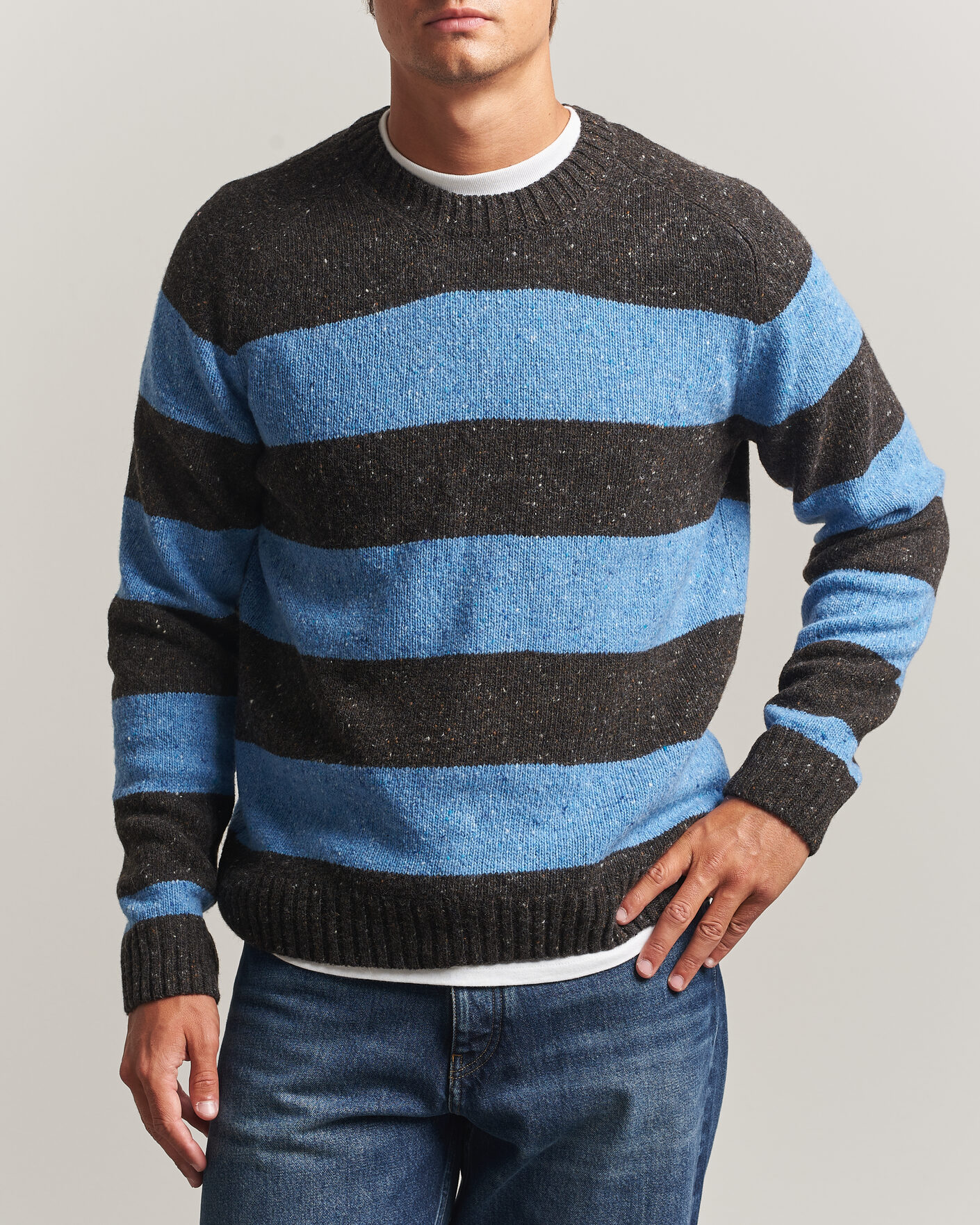 Heren | Truien | Samsøe Samsøe | Nate Donegal Wool Knitted Striped Sweater Brown/Blue