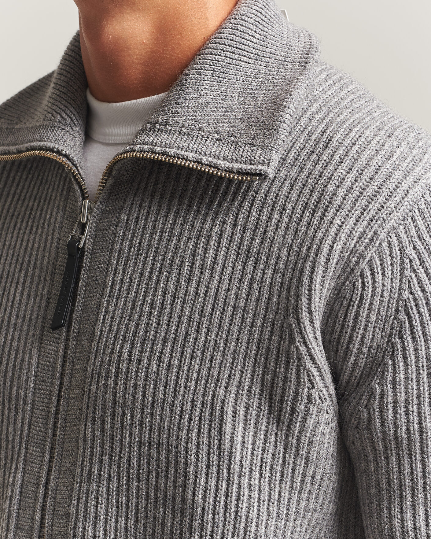 Heren | Truien | Tiger of Sweden | Niall Wool Heavy Knitted Full Zip Grey Melange