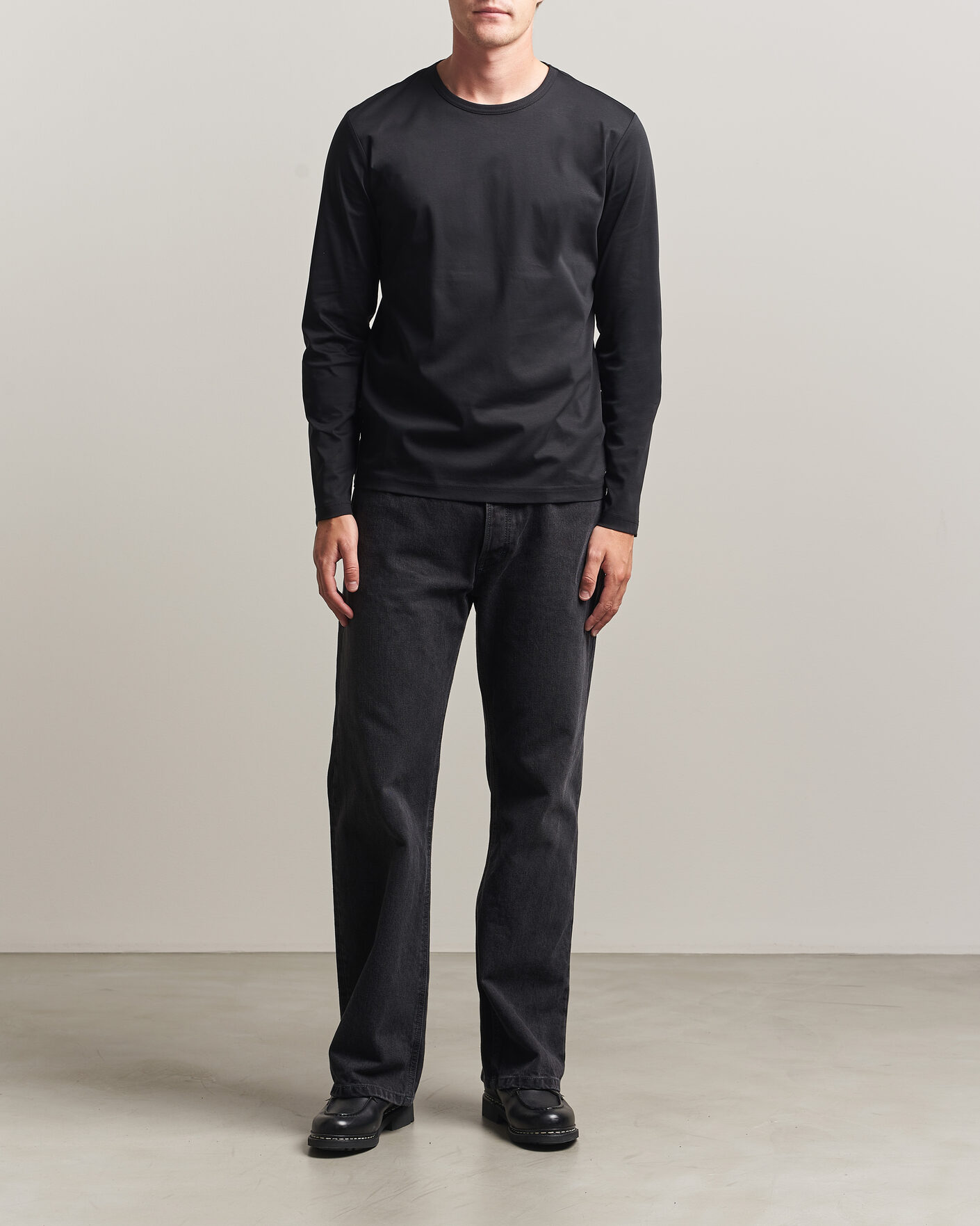 Heren | T-shirts | Tiger of Sweden | Olaf Mercerized Cotton Long Sleeve T-Shirt Black