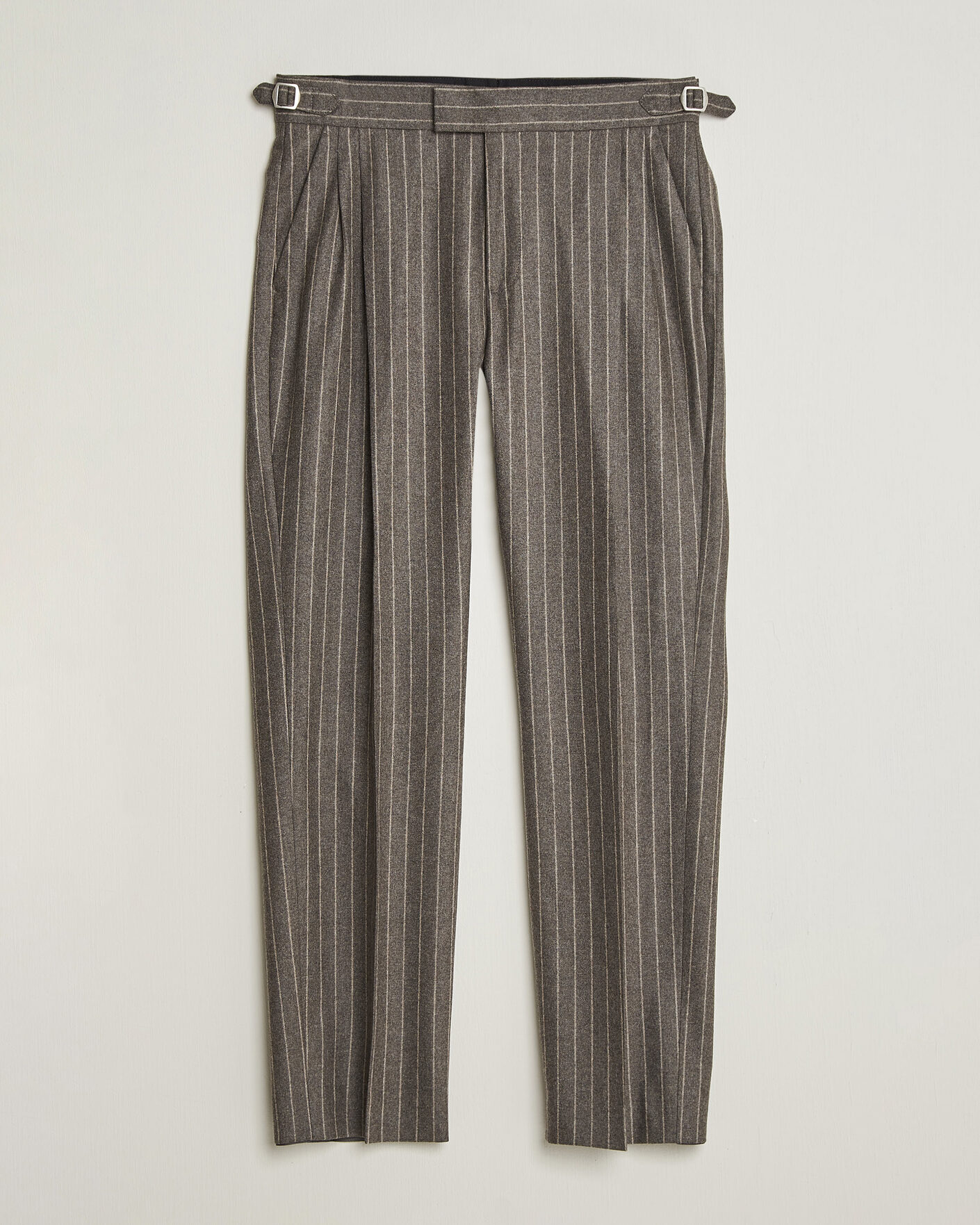 Heren | Broeken | Tiger of Sweden | Theo Wool Pleated Pinstriped Trousers Grey Brown