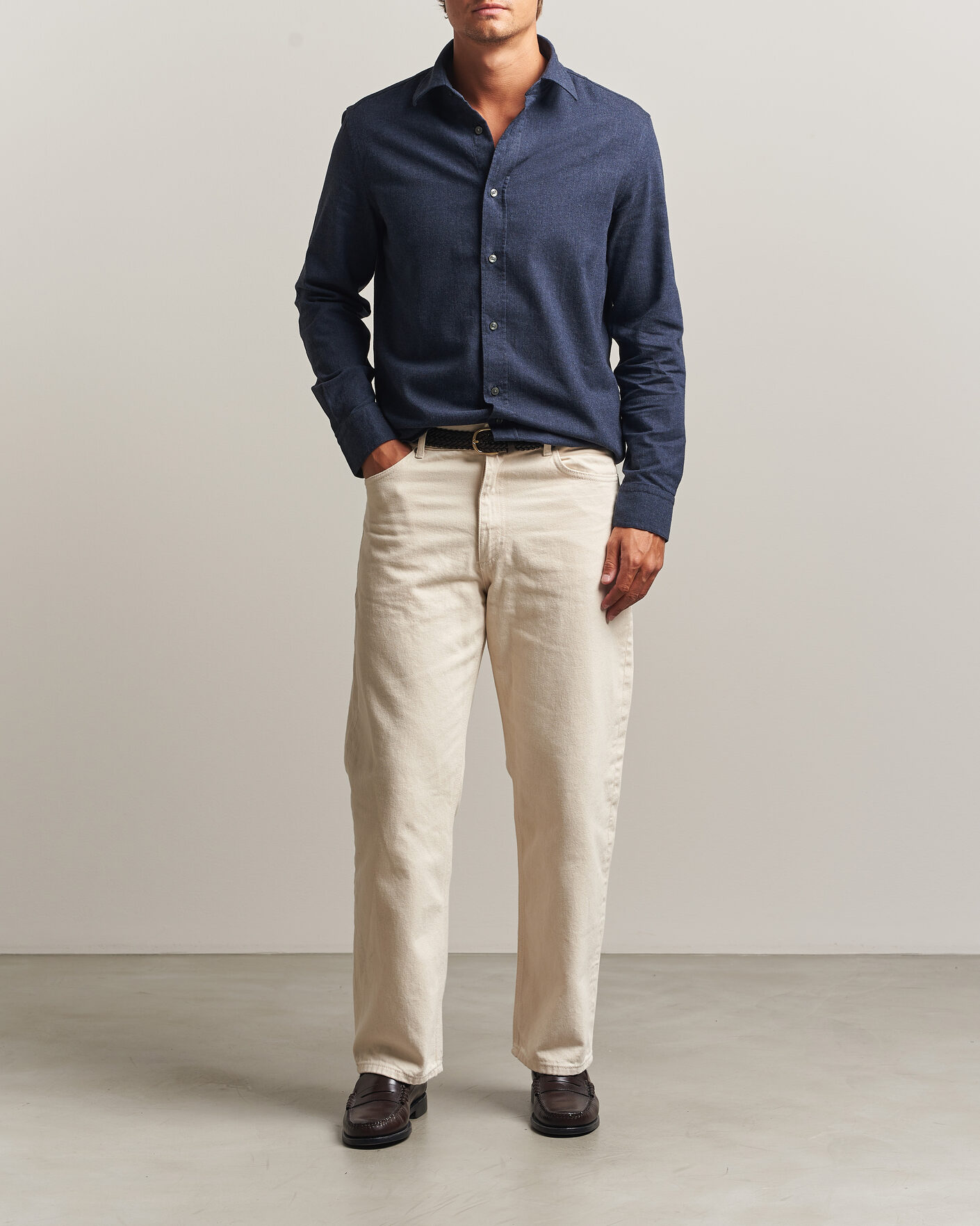 Homme | Chemises | Tiger of Sweden | Bjorn Brushed Cotton Shirt Steel Blue
