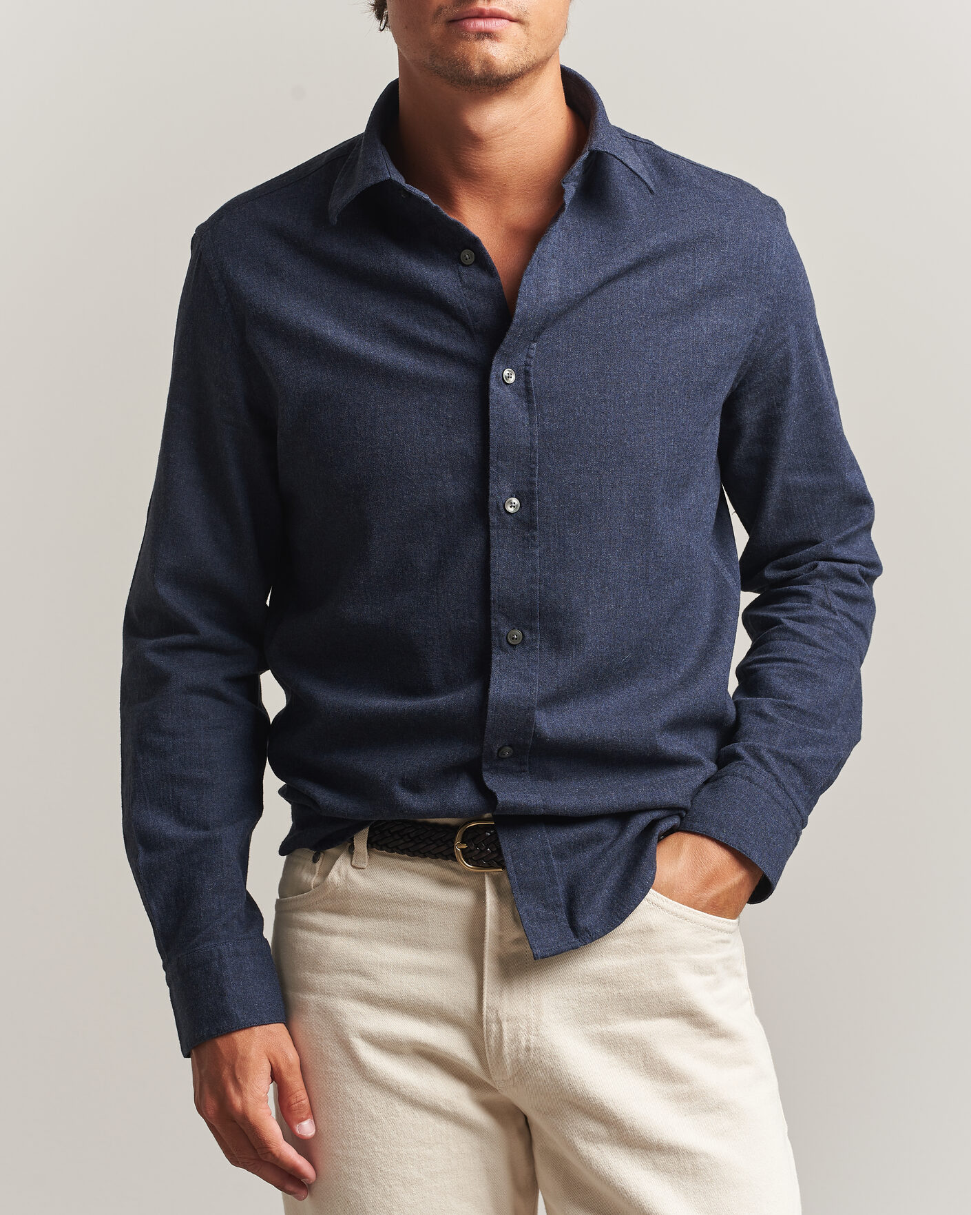 Homme | Chemises | Tiger of Sweden | Bjorn Brushed Cotton Shirt Steel Blue
