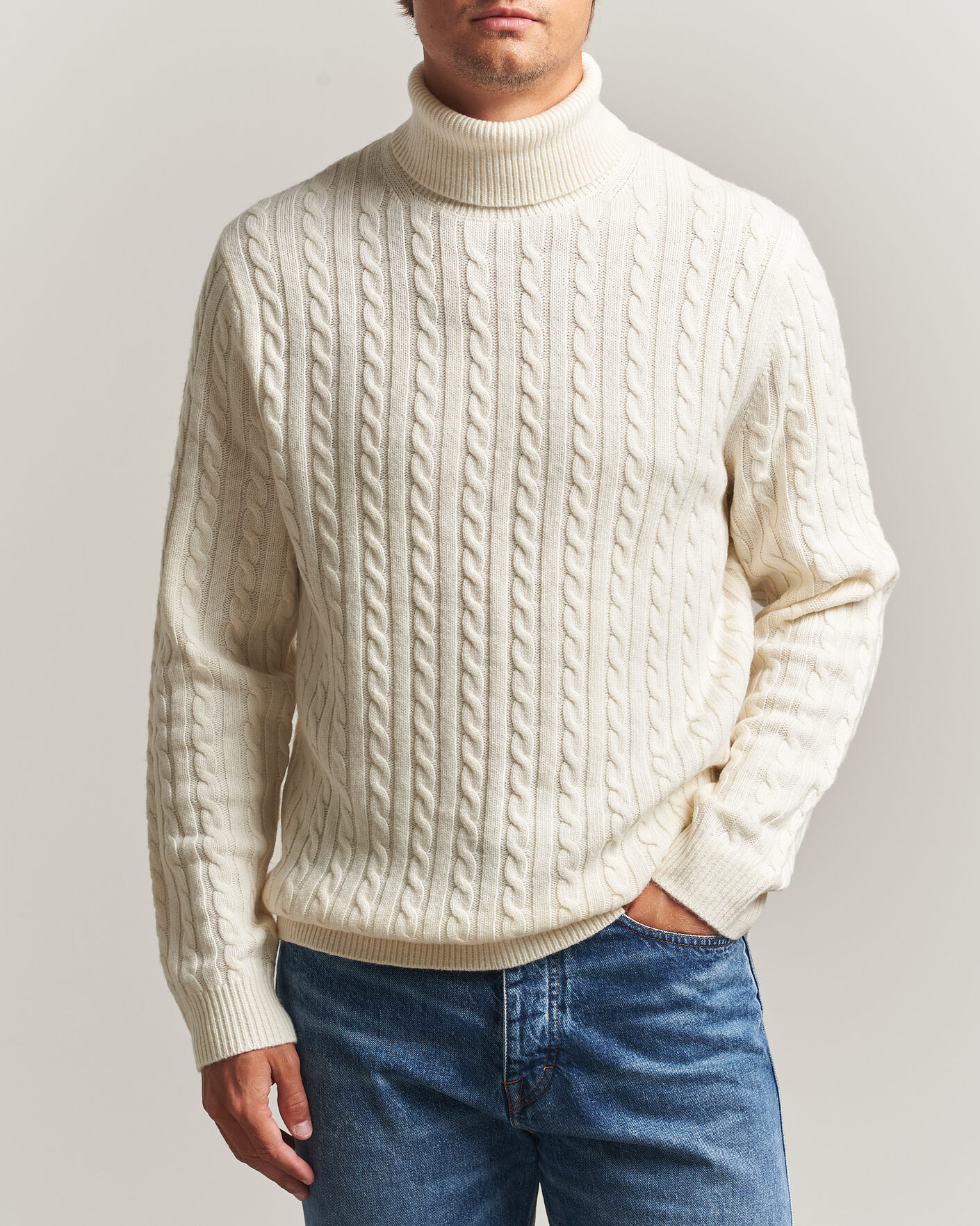 Homme | Pulls Et Tricots | Tiger of Sweden | Wilde Wool/Cashmere Cable Turtleneck Porcelain Cream