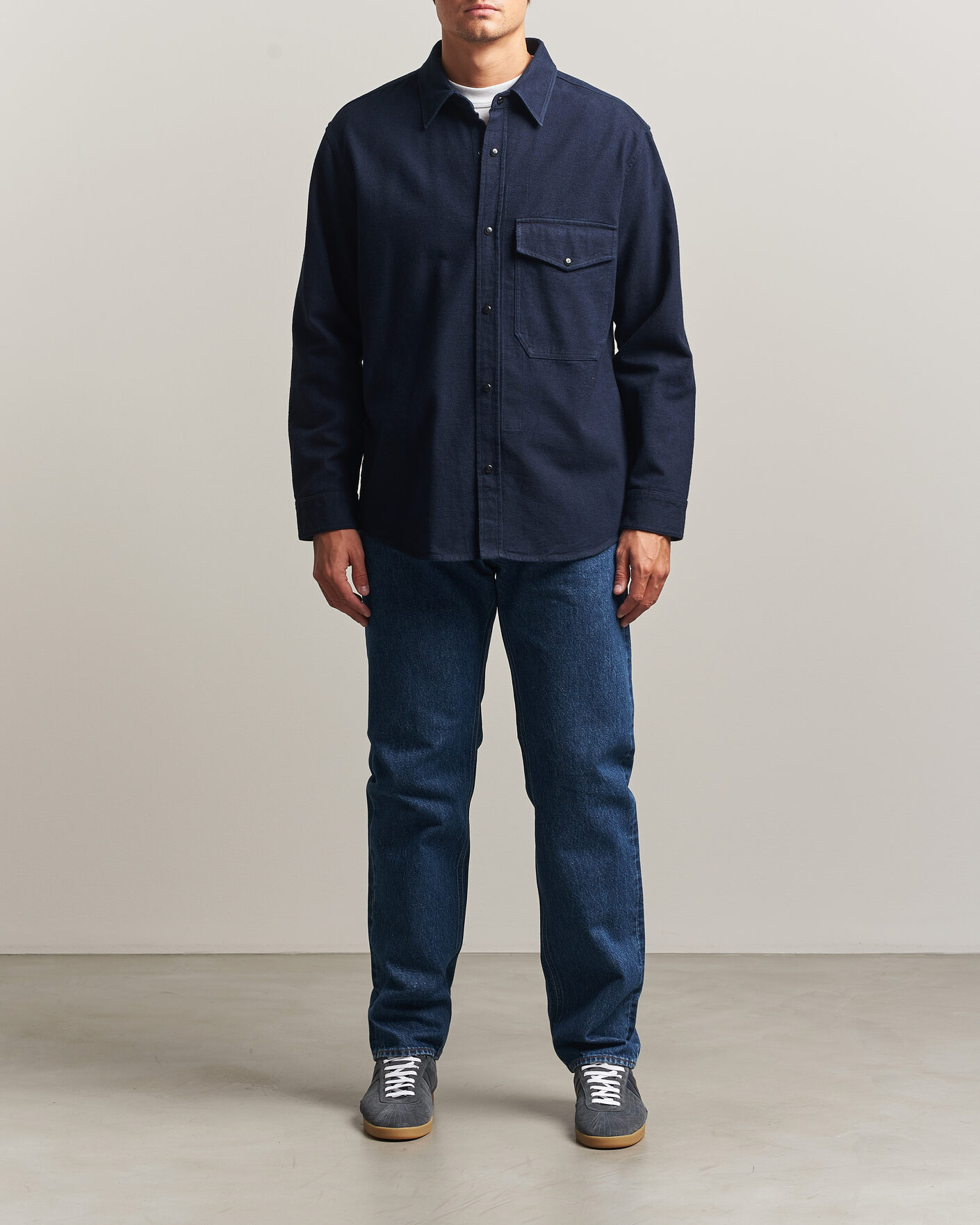 Heren | Overhemden | Stone Island | Organic Cotton Flannel Denim Shirt Indigo