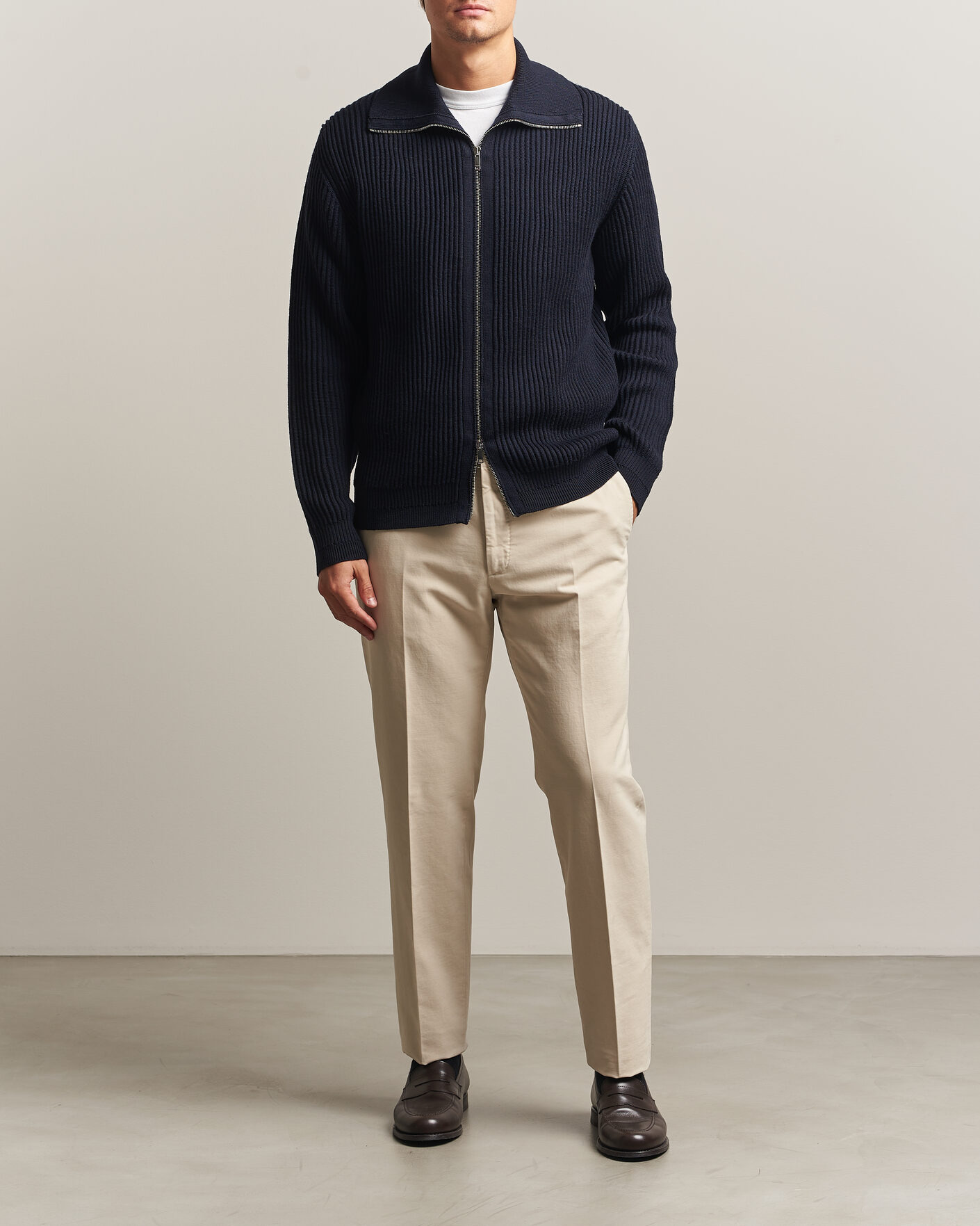 Heren | Truien | Zanone | Fishermans Rib Full Zip Cardigan Navy