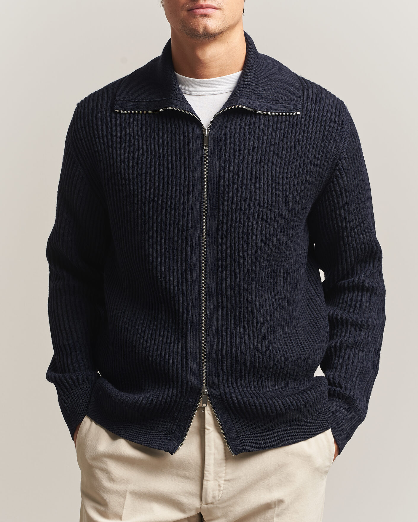 Heren | Truien | Zanone | Fishermans Rib Full Zip Cardigan Navy