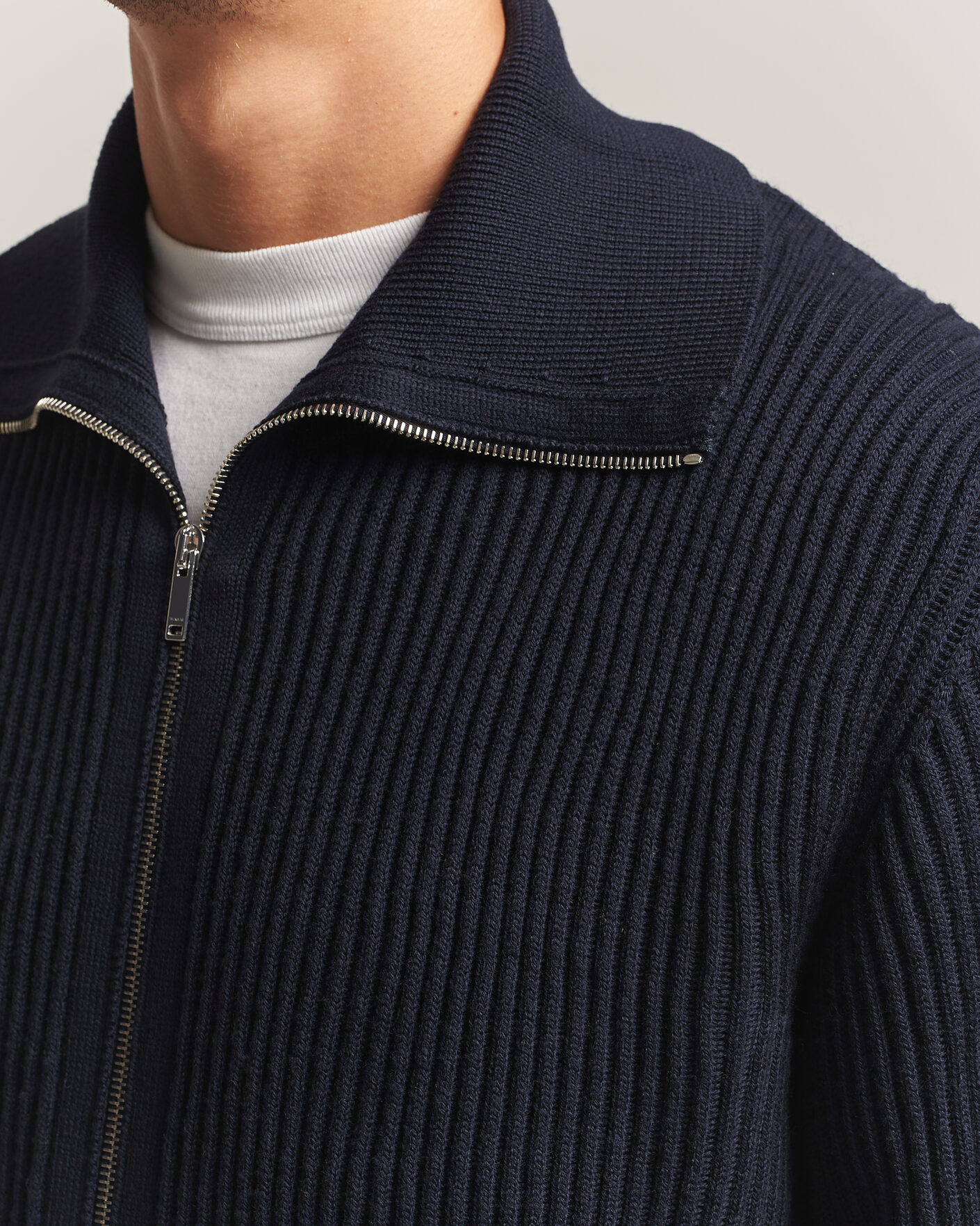 Heren | Truien | Zanone | Fishermans Rib Full Zip Cardigan Navy
