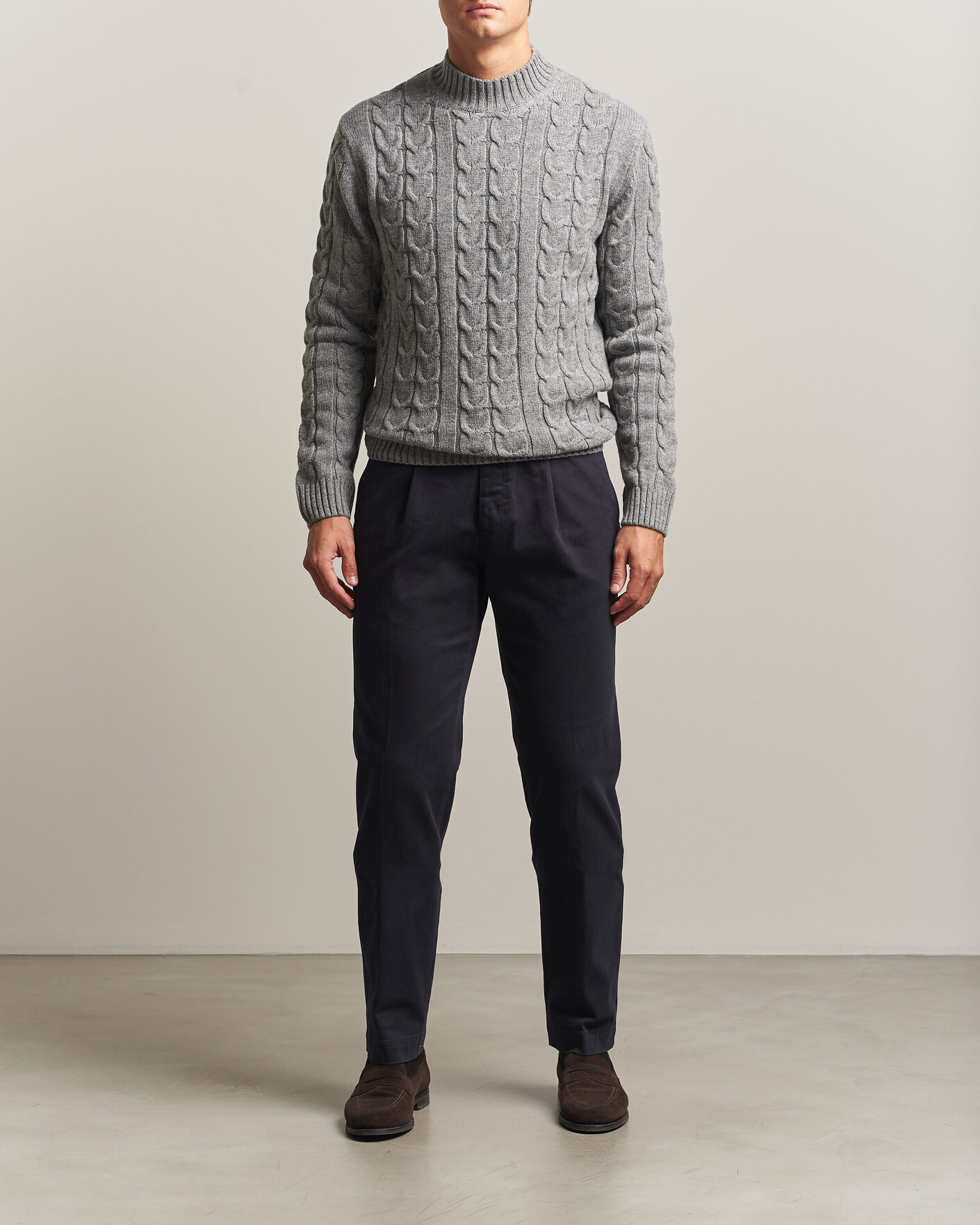 Homme | Pulls Et Tricots | Zanone | Double Cable Crew Neck Grey Melange