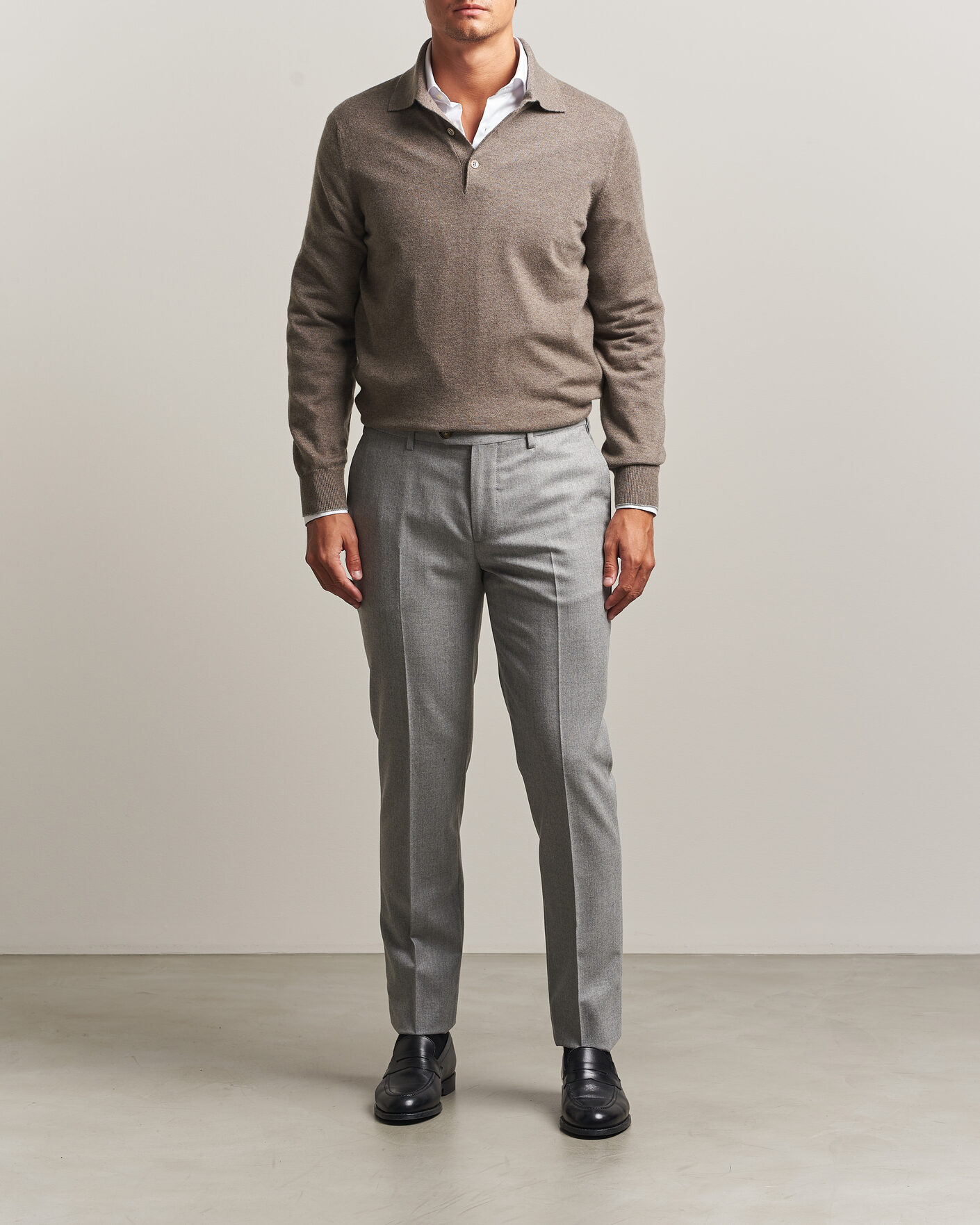 Heren | Truien | Brunello Cucinelli | 2 Ply Cashmere Long Sleeve Polo Brown