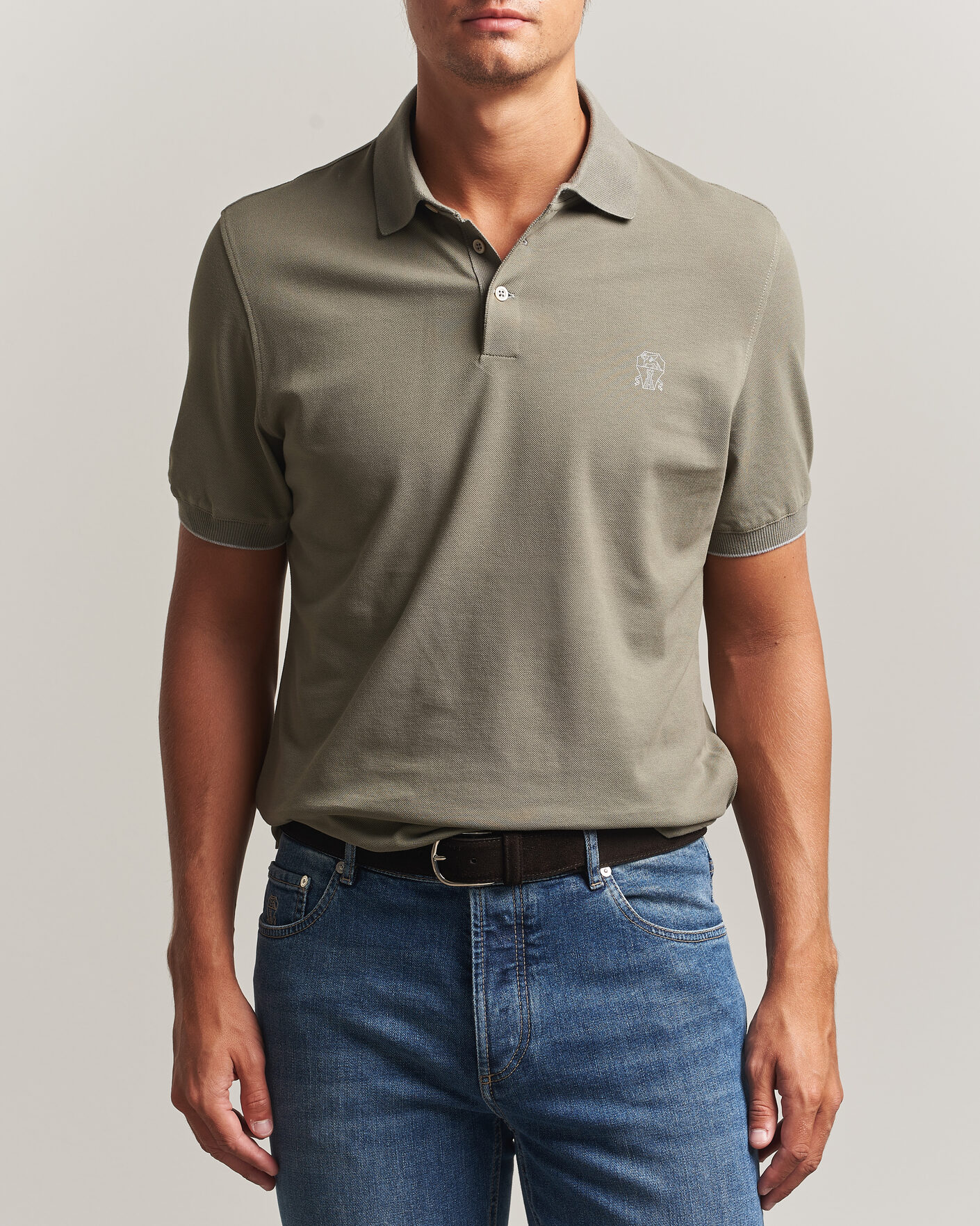 Homme | Polos | Brunello Cucinelli | Short Sleeve Logo Polo Olive