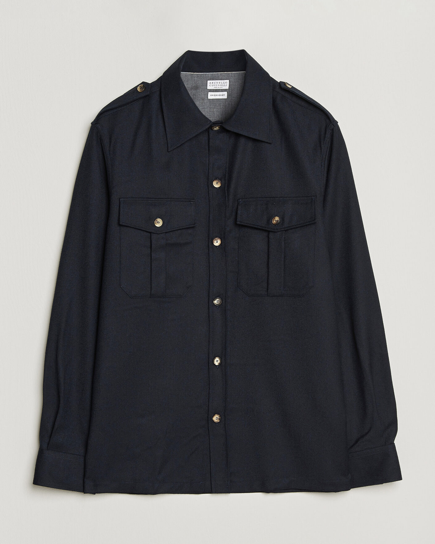Heren | Overhemden | Brunello Cucinelli | Flannel Double Pocket Overshirt Navy